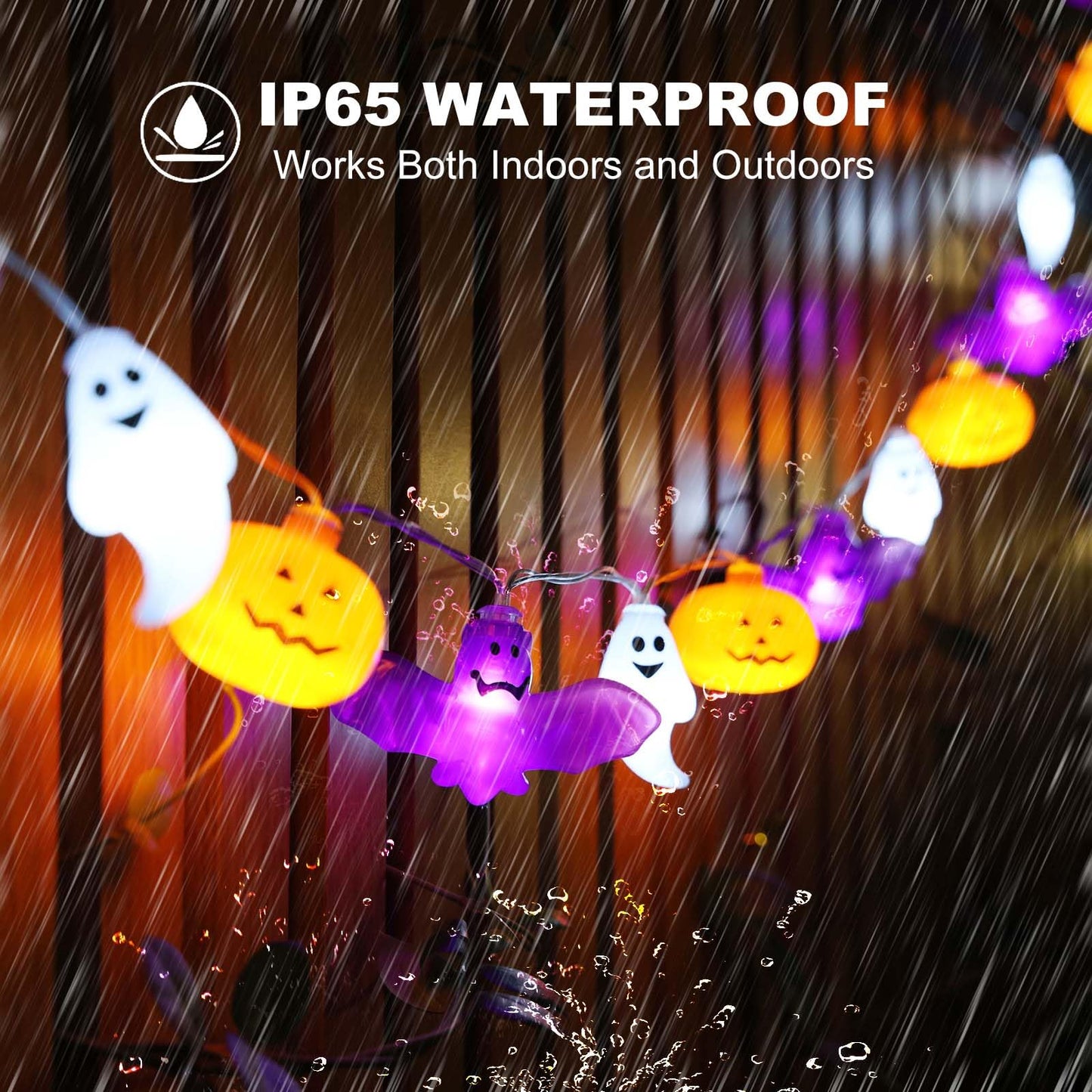 UZKEW Halloween String Lights, 16.4FT 30 LED Pumpkin Bat Ghost Battery Operated Orange and Purple Lights Strobe 8 Lighting Modes Timer Fairy Indoor Outdoor Window Front Porch Decor Party Decorations