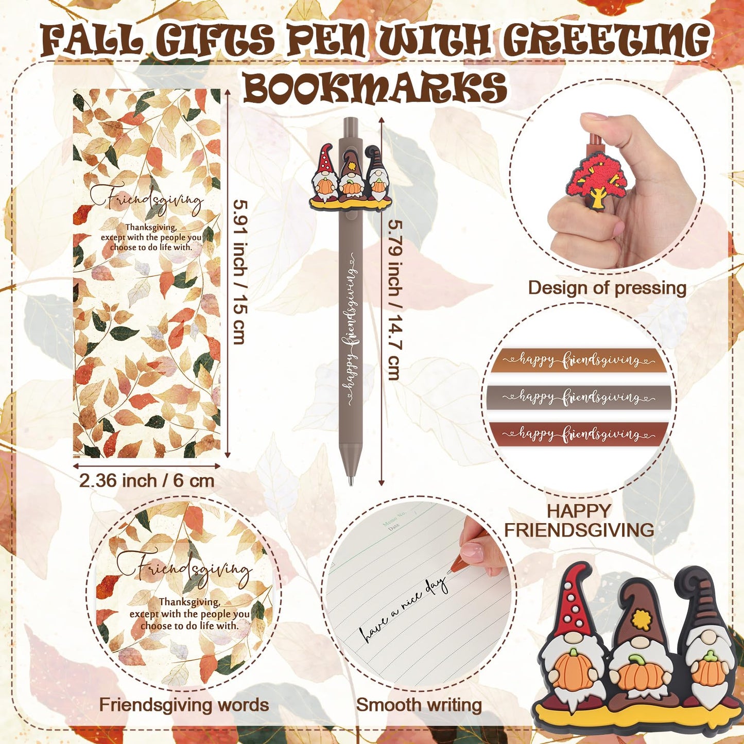 Ctosree 20 Sets Friendsgiving Party Favors Bulk Thanksgiving Fall Pens with Maple Leaf Bookmarks Turkey Pens Thanksgiving Gifts for Friends Families Coworkers Employee Holiday Office Party Souvenirs