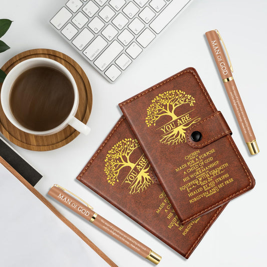 Thenshop 20 Set Christian Gift Man of God Leather Prayer Journal Religious Church Notebook Tree of Life Notepad with Pen Baptism Gift for Pastor Dad Men Women Mothers Fathers Day (Brown)