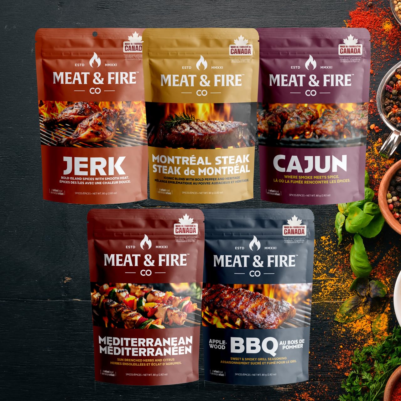 BBQ Rubs & Seasonings Gift Set for Men – 5 Gourmet Grilling & Smoking Spices in Gold Foil Gift Box, Meat & Fire Co., BBQ Accessories Gift for Dad, Grill & Smoker Lovers