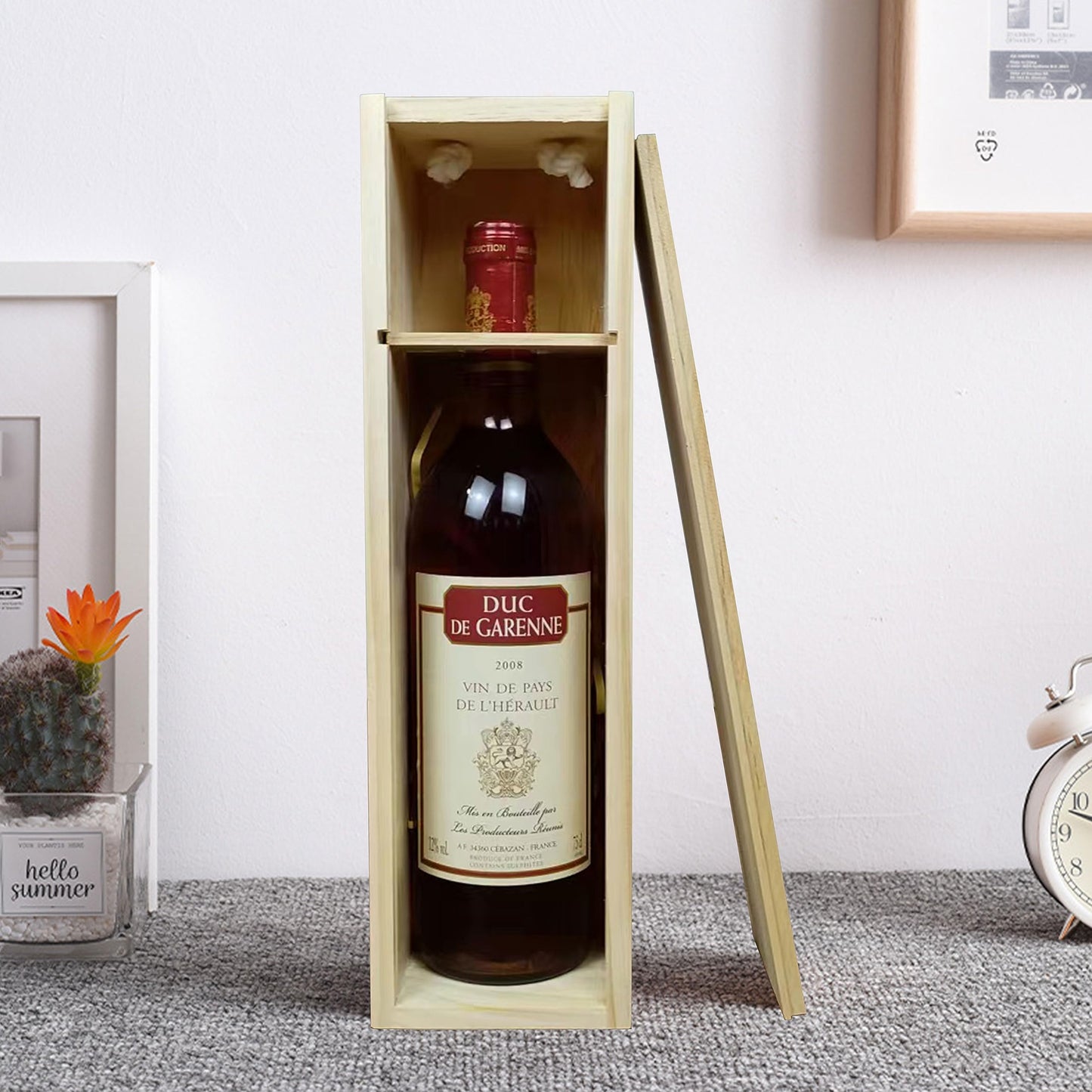 ARTAWEIN Premium DIY Wooden Wine Box - Ideal for 750ml Storage & Shipping with Single Bottle Holder and Rope Carry Handle for Birthday Party, Housewarming, Wedding, Anniversary (3 pack)