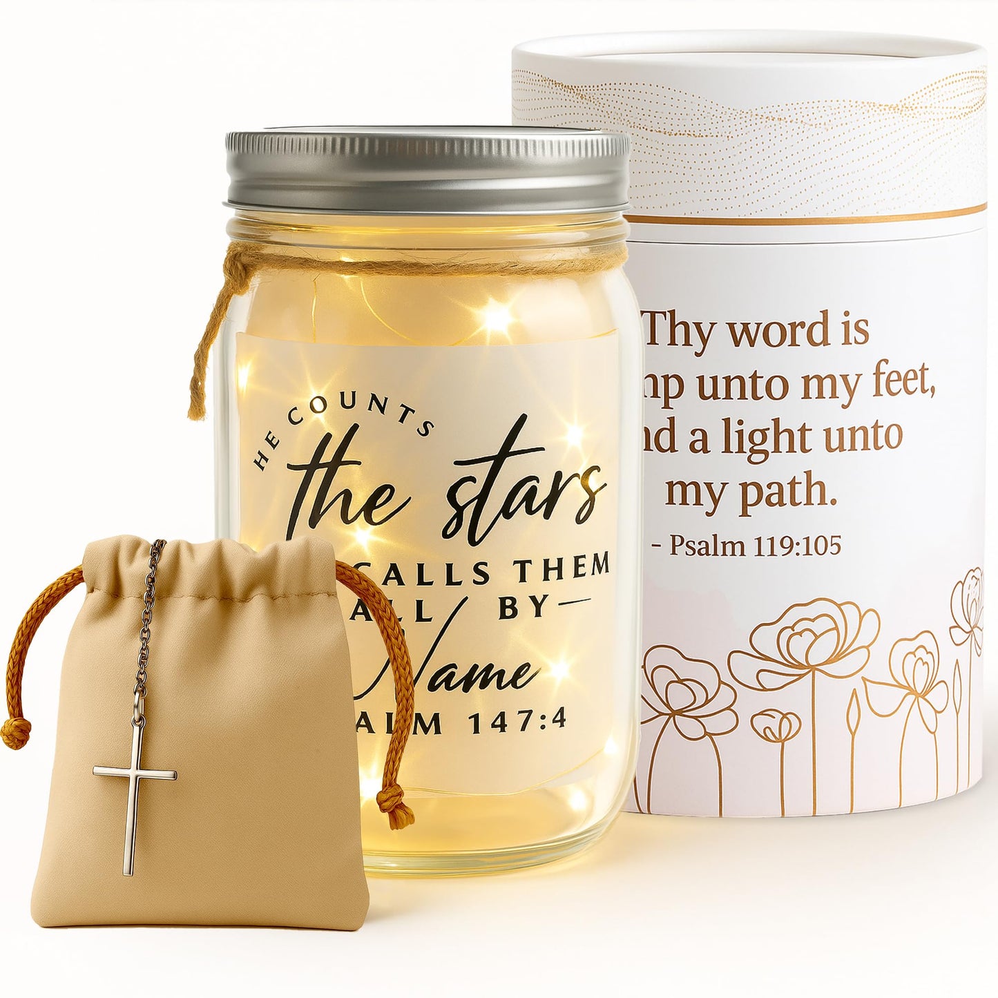 Christian Gifts for Women - Bible Verse Jar with Fairy Lights - Encouragement Gifts for Women - Christian Gift for Teen Girls & Adults - Mason Jar Lights - Decorative Jars with Bible Verses
