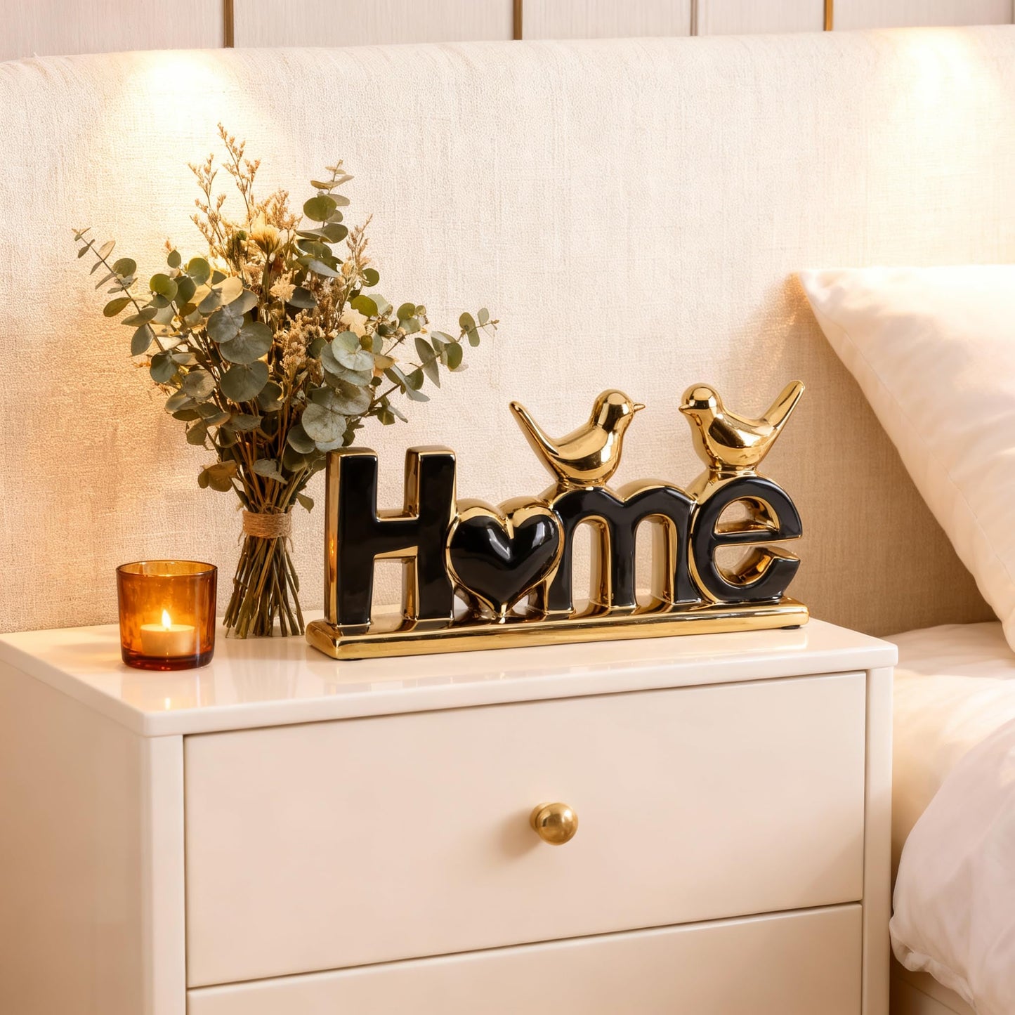 DOVDOV Black and Gold Ceramic Home Sign, Black and Gold Bird Sculpture, Modern Creative Decorative Sculpture, Suitable for Living Room Coffee Tables, TV cabinets, entryways, and Display Shelves.