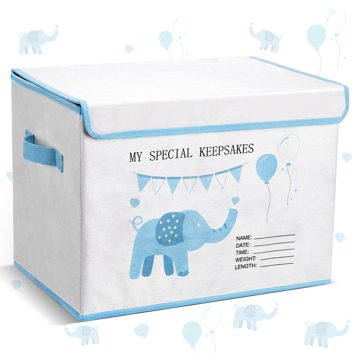 LemonRoad Baby Memory Keepsake Box 16x12x12inch Baby Shower Elephant First Keepsake Box New Parent Newborn Baptismal Birthday Gift for Mementos Travel Loved Ones Treasured Keepsakes(Blue)