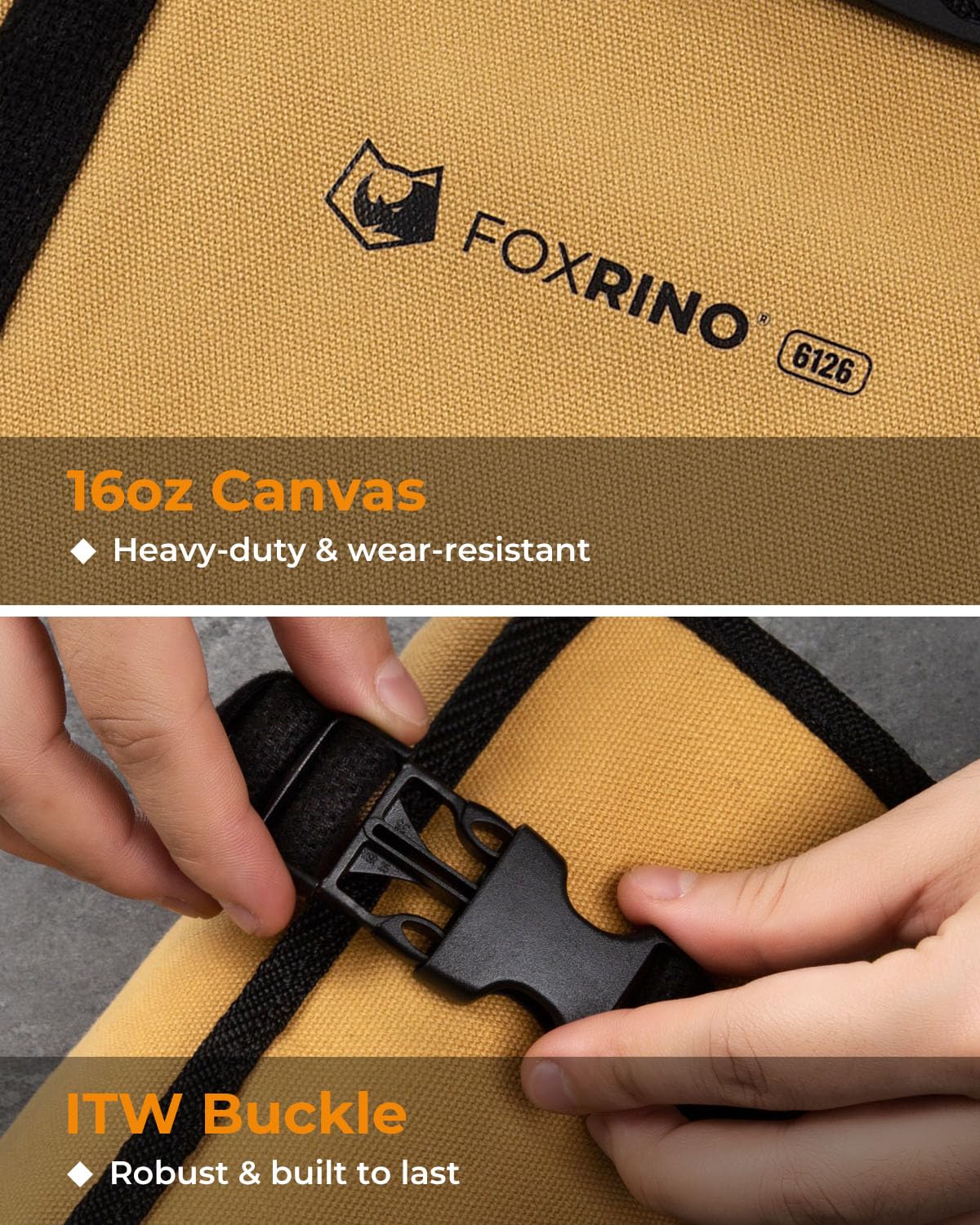Foxrino Wrench Roll, Wrench Roll Up Pouch, 19-Pocket Heavy Duty Canvas Wrench Organizer Bag for Metric Combination Wrenches, Portable Tool Roll Bag, Gifts for Men for Christmas(Brown, 19+1 Metric)