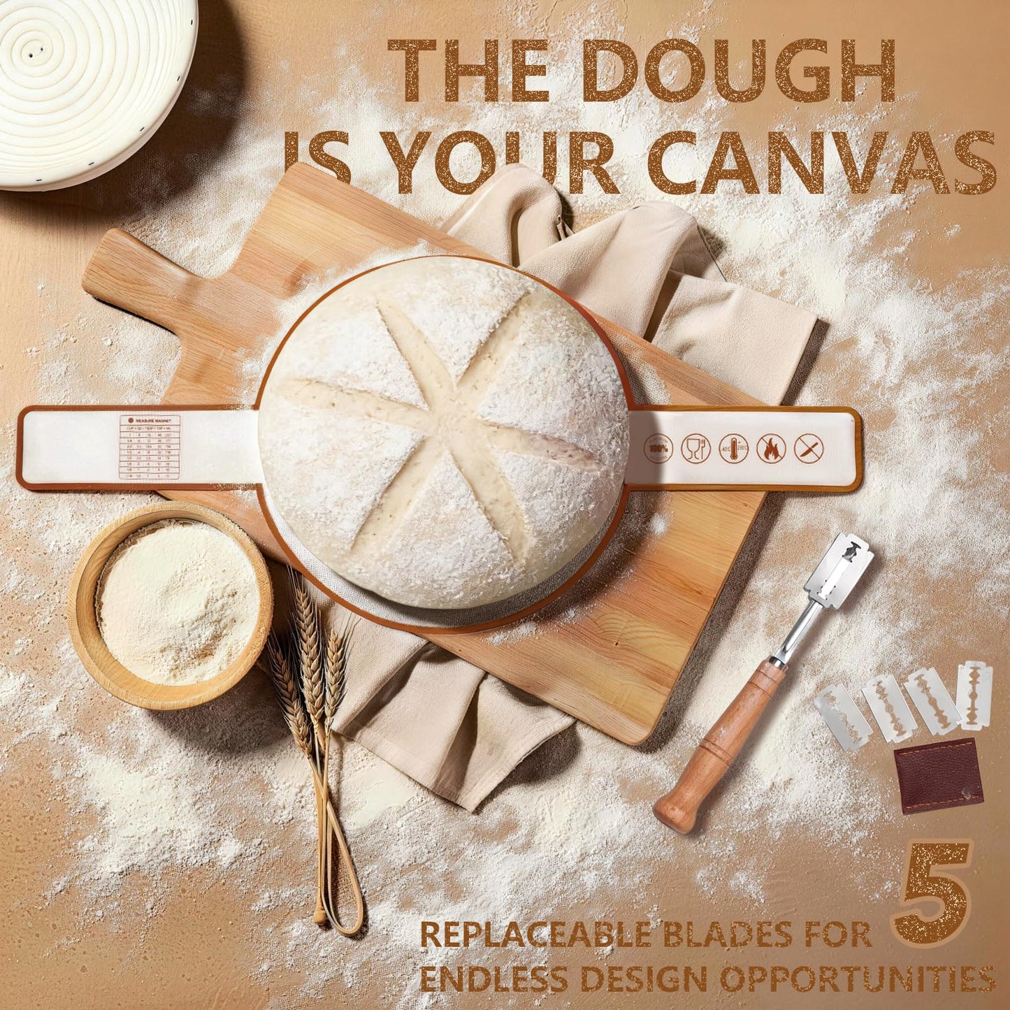 Sourdough Starter Kit, Sourdough Tools with Banneton Bread Proofing Basket, Sourdough Starter Jar, Sourdough Bread Baking Supplies, Complete Sourdough Kit Gifts for Bakers Women Mom