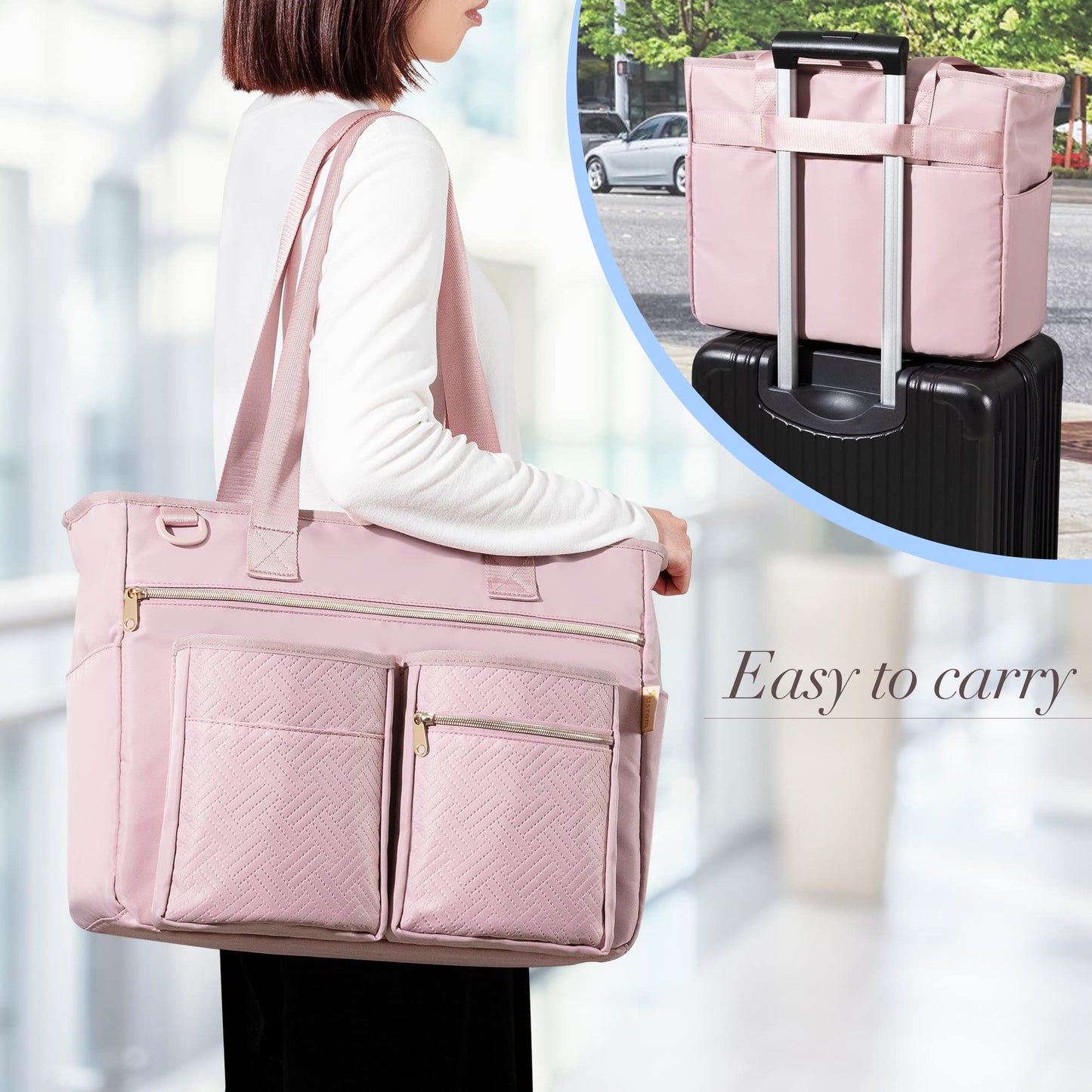 Fasrom Nurse Tote Bag for Work Nurses with Laptop Sleeve, Home Health Clinical Bag for Nursing Students and Medical Assistant, Pink (Patent Pending)