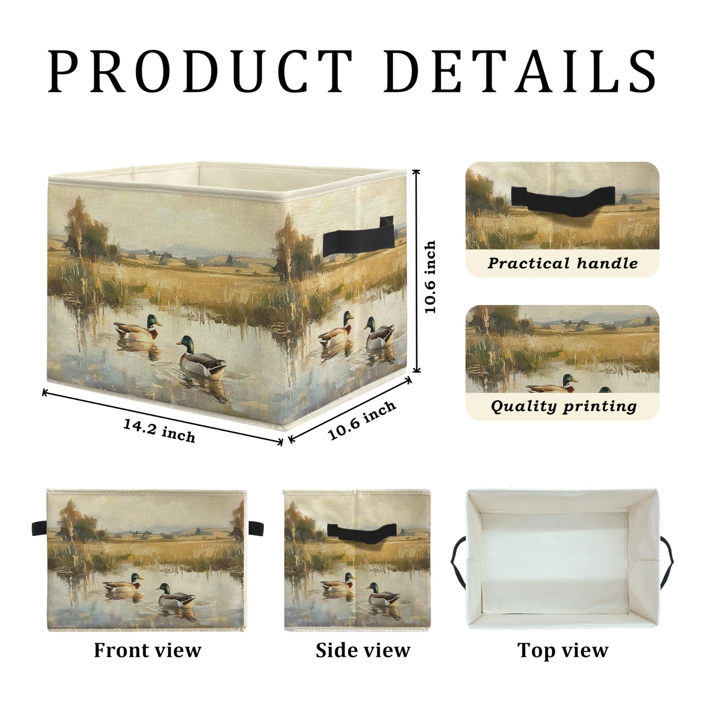 ROXMART Rustic Mallard Duck Storage Bin Box, Countryside Waterfowl Mallard Ducks Collapsible Storage Basket Organizer for Boys Nursery Bedroom Bathroom Clothes Toys Books, Toybox for Boys