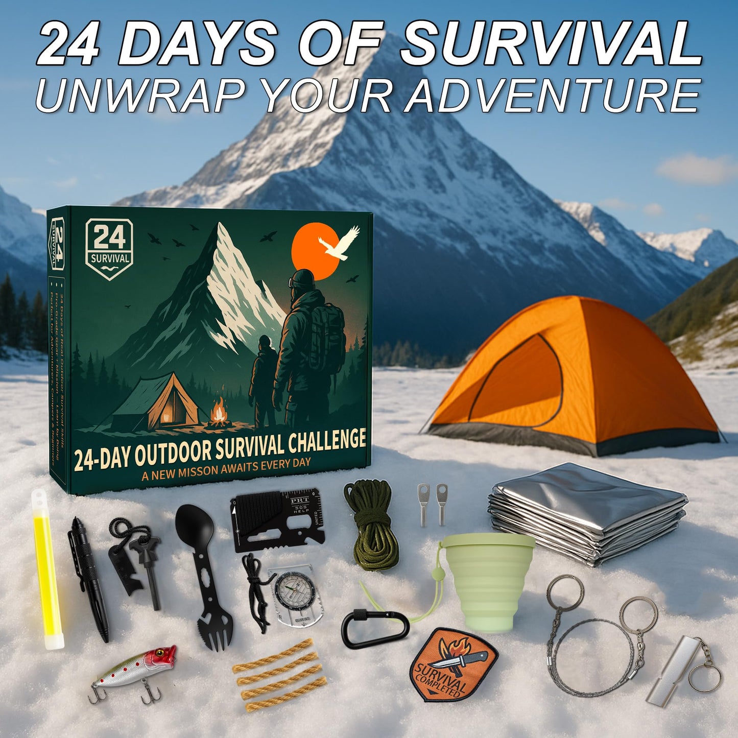 Rubypop Survival Advent Calendar 2026 for Adults, 24 Day Christmas Countdown for Men with Outdoor Survival Kit Emergency Tool Xmas Holiday Surprise Gifts for Outdoor Lovers