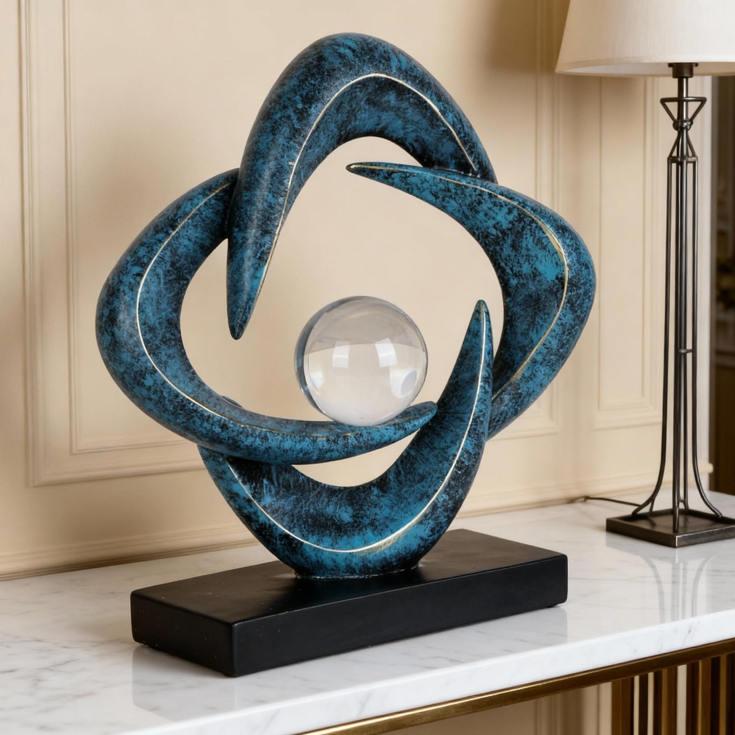XYQXYQ Abstract Art Sculpture, Resin Gold Decorative Statue, Modern White Ornaments for Living Room, Decorativas Modernas for Coffee Table/Entryway/Office Collectibles (Blue&Gold)