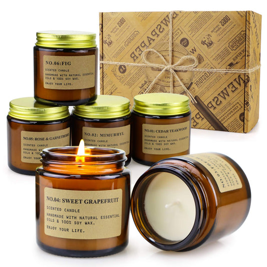 MOULENGGU 6 Pack Candles for Home Scented Aromatherapy Candle Gift Set for Women Soy Wax Long Lasting Amber Jar Candles Gift for Birthday Mother's Thanksgiving Day Present