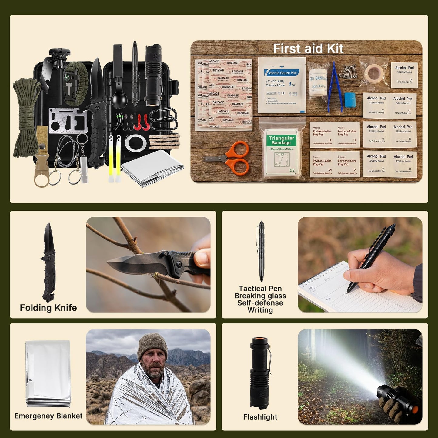 Gifts for Him Her Men Husband Dad Valentines Day - Survival Gear and Equipment 24 in 1, Survival Kits - Cool Fishing Hunting Camping Hiking Anniversary Birthday Gift for Man Teen Boy Boyfriend Women