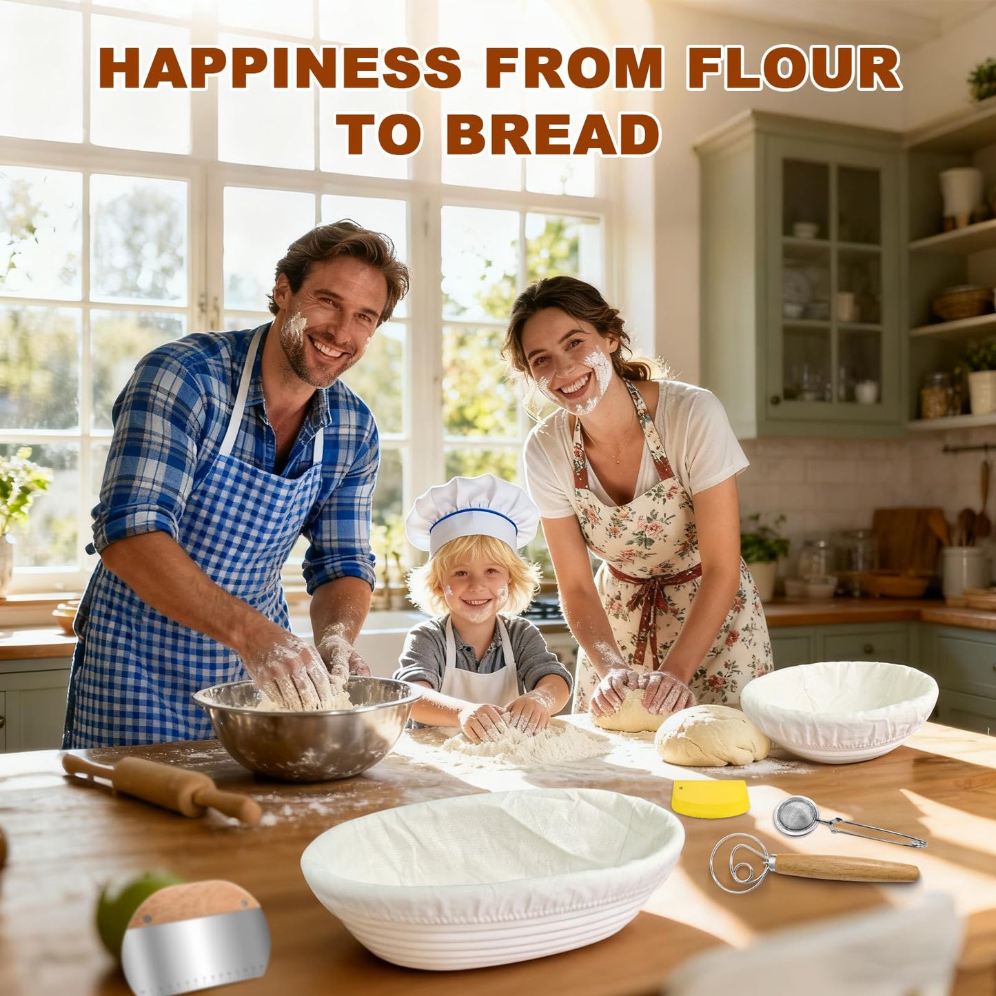Sourdough Starter Kit,Sourdough Bread Baking Supplies, 9" Round and 10" Oval Banneton Bread Proofing Basket Set with Glass Sourdough Starter Jar, Sourdough Bread Making Tools Gifts for Women Wife Mom