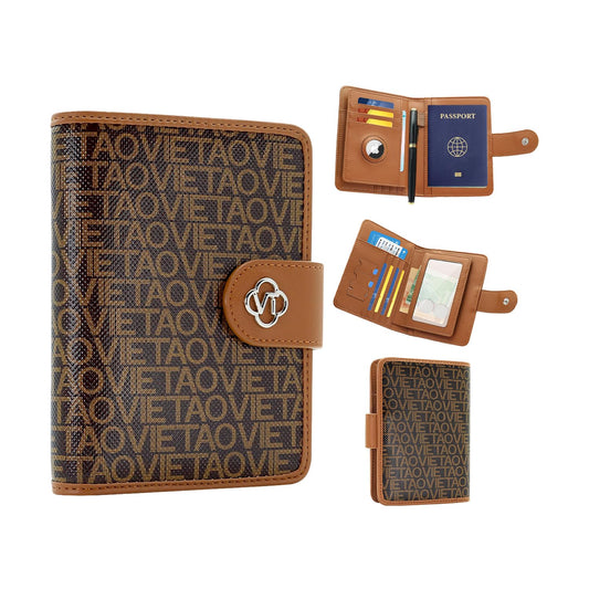 Passport Holder for Travel, RFID Blocking Leather Airtag Wallet for Women Men, Large Passport Cover Essentials Gift, Tickets, Cash, Photo, Sim Card Pen Slot, Brown