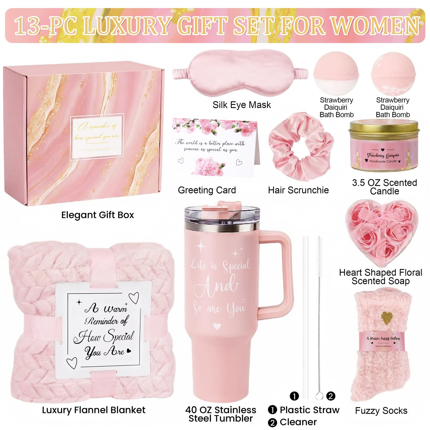 Mothers Day Gifts for Mom Wife Grandma Daughter Friends Sister, Happy Birthday Gifts for Women Mom Her Friend Sister Wife Grandma, Self Care Gift Get Well Relaxing Spa Gift Basket Set