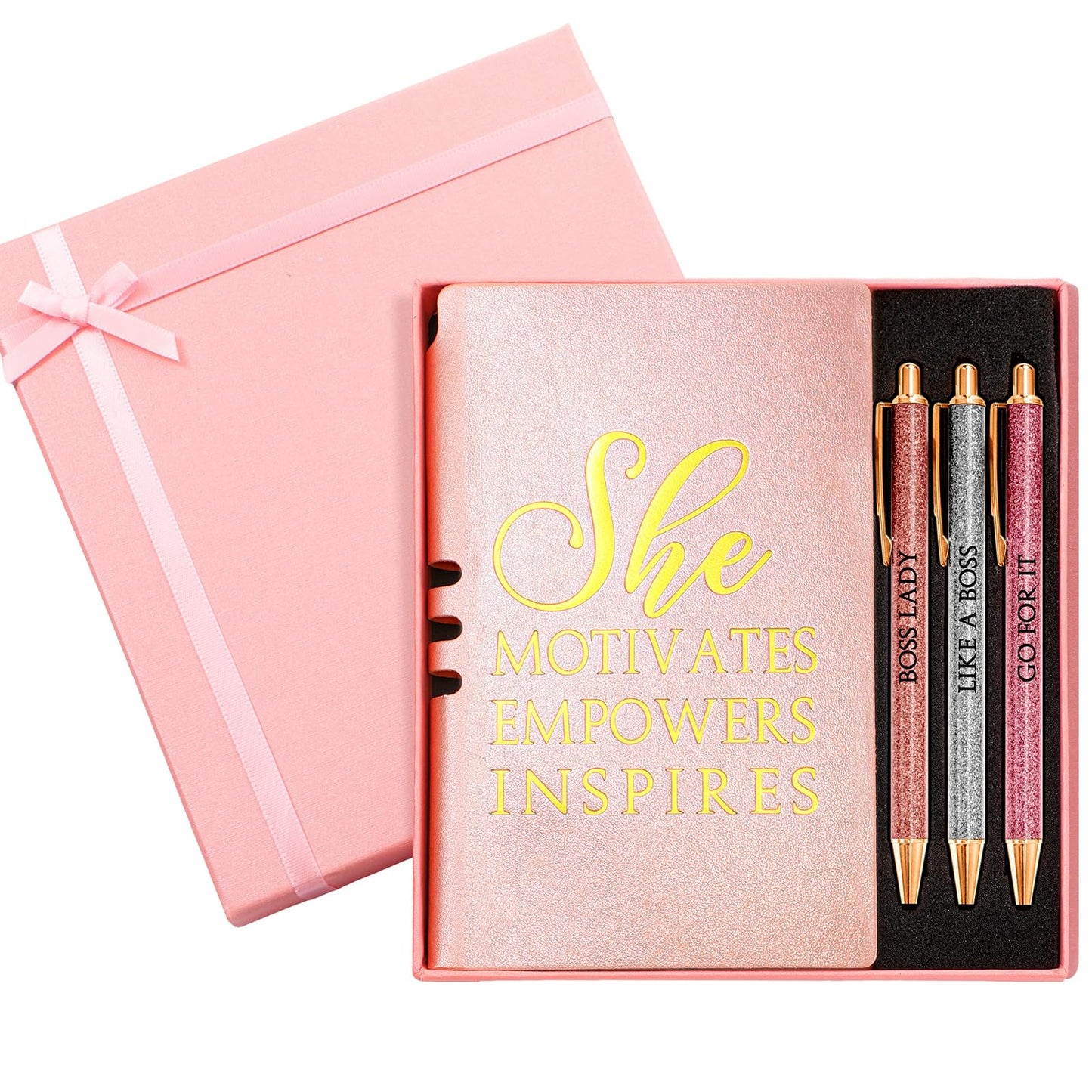 Resurhang 5 Pcs Boss Gifts for Women Set Appreciation Gifts for Coworkers Leather Journal Ballpoint Pens with Box Thank You Present for Friends Teacher Female Leader Birthday Bestie (Pink)