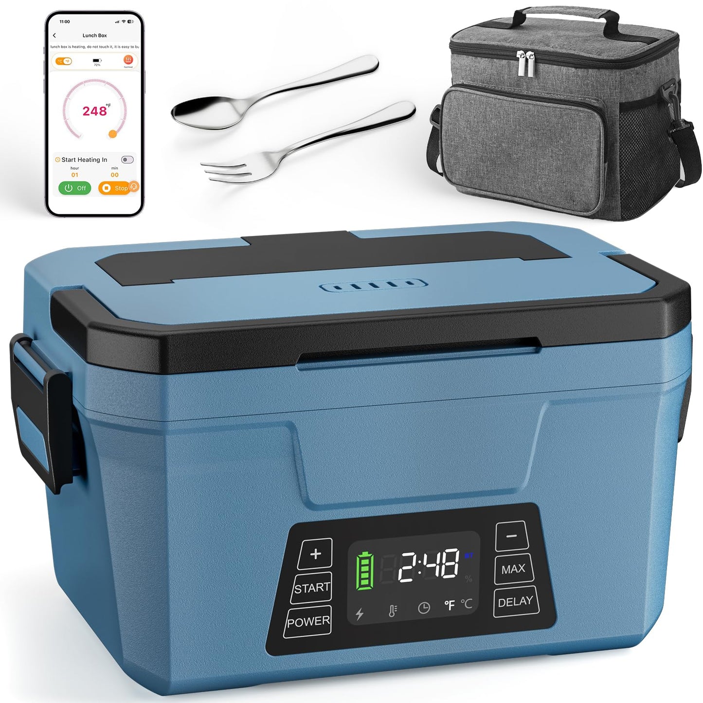 Cordless Electric Lunch Box for Adults, APP Control Heated Lunch Box for Men Food Warmer Rechargeable Lunch Box 248℉ Timer Self Heating Lunch Box, 5-sided Heated lunchbox Gifts for Women Work/Outdoor