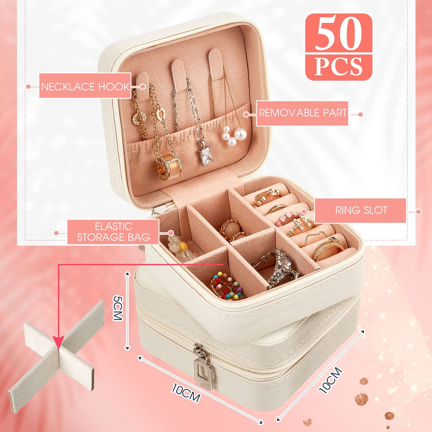 Taiyin 50 Pcs Travel Jewelry Case, Valentines Day Gifts for Her- Small Jewelry Organizer Box Bridesmaid Gifts for Women Girls (White)