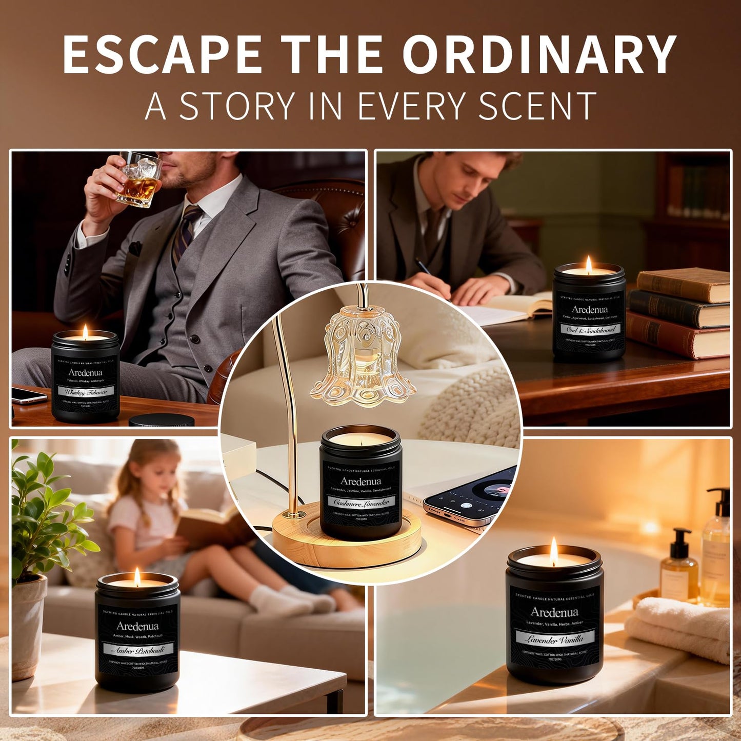 Mahogany Candle, Manly Scented Candles for Home, Masculine Candle Gifts for Men - 7oz Soy Candles for Home Scented, 50 Hours Burn Time, Perfect for Relaxing Home Fragrance