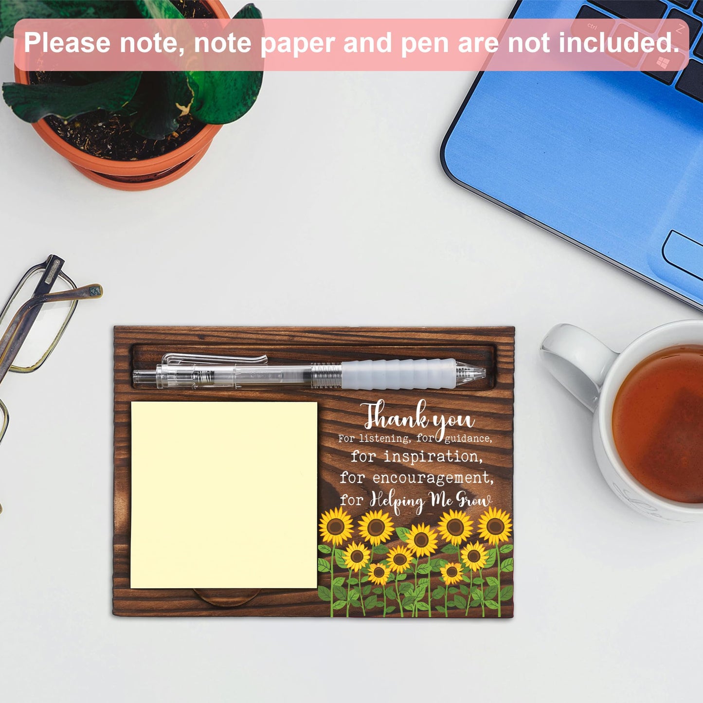 Thank You Teacher Appreciation Gift Desk Organizer, Encouragement Gift for Coworker Mentor Nurse Boss, Wooden Sticky Note Holder Office Desk Decor - FTA755