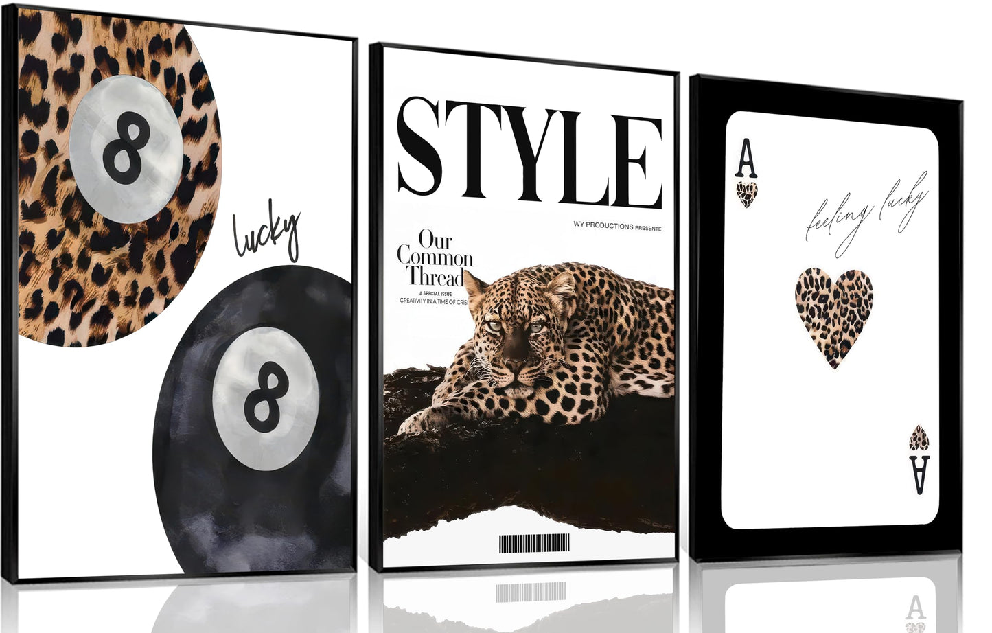 Trendy Leopard Set of 3 Canvas Wall Art Preppy Room Aesthetic Cheetah Cheetah posters Prints Funky Lucky 8 Ball Wall Decor Pictures for Girls Bedroom Apartment Dorm Unframed Decoration