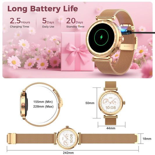 Smart Watch for Women, HD AMOLED Display Fitness Tracker Bluetooth Make/Answer Call, 1.19" Watches with 110+ Sports Modes/Heart Rate/Sleep Monitor/SpO2, Smartwatch IP68 Waterproof for Android iOS