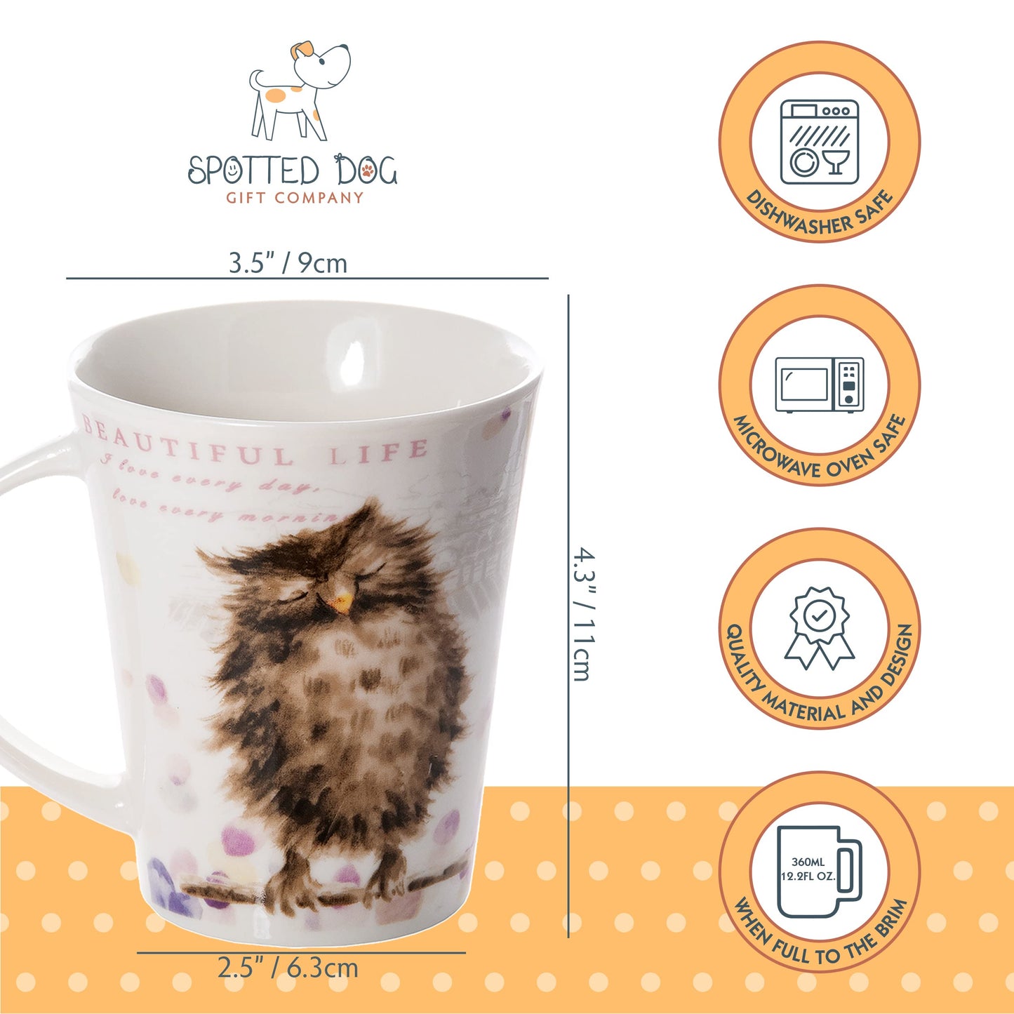 SPOTTED DOG GIFT COMPANY Animal Coffee Mugs Set of 4, 12.2 oz Ceramic Mugs & Tea Cups with Owl Squirrel Chicken Goose Designs, Microwave & Dishwasher Safe, Animal Lover Gifts for Women & Men