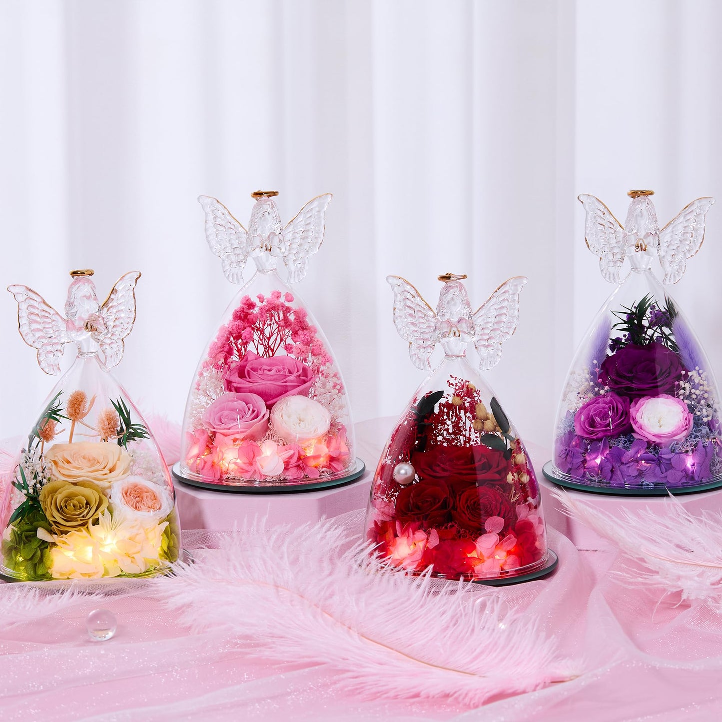 Tiaronics Mothers Day Rose Gifts for Women Preserved Real Flower in Glass Angel Figurines Roses for Delivery Prime Birthday Gifts for Mom Grandma Girlfriend Wife Her, ChampagneGold Austin