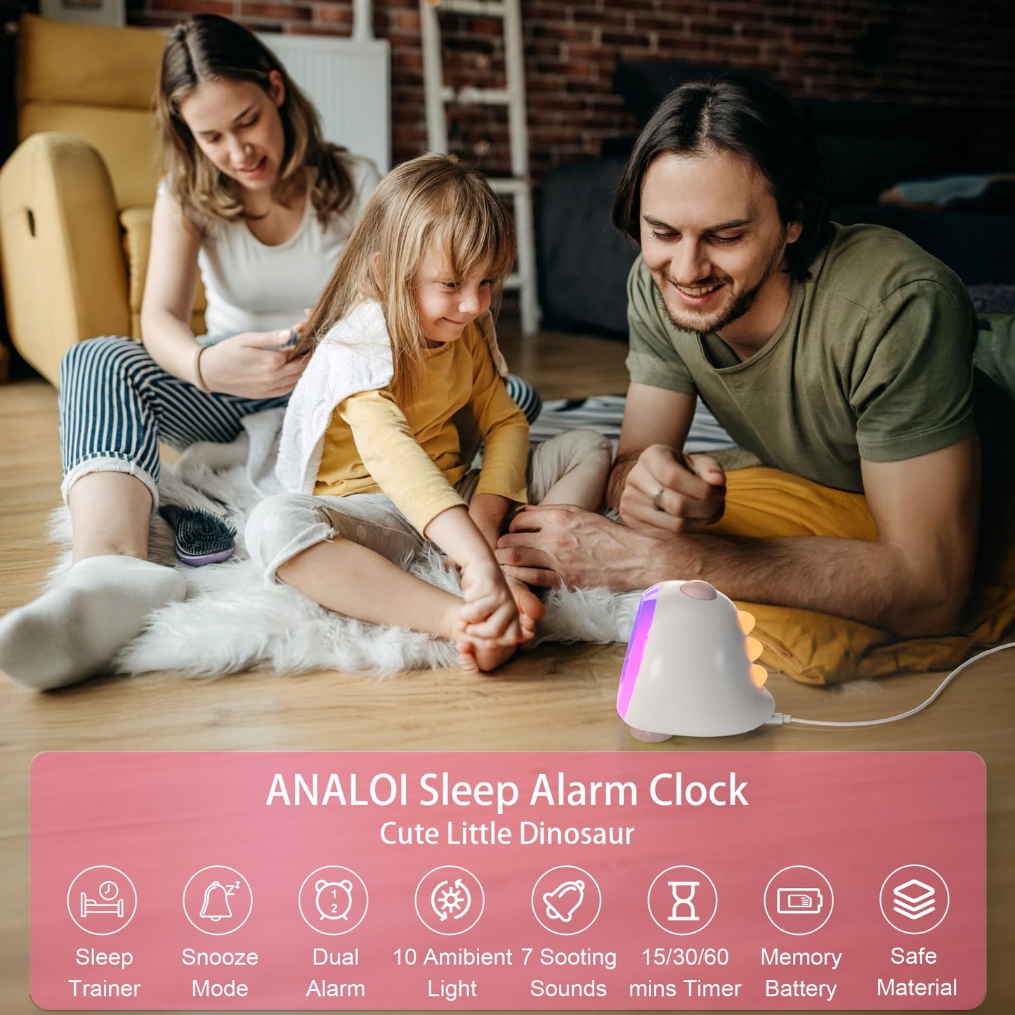 ANALOI Alarm Clock for Kids, Kids Alarm Clock Ok to Wake Cute Night Light for Bedroom, Toddlers Sleep Training Clock Stay in Bed, Dinosaur Birthday Gift for Kids Boys Girls