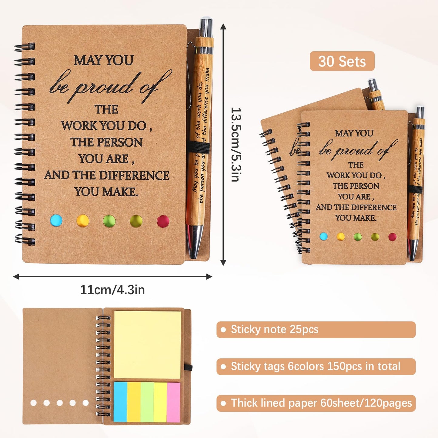 30 Pack Inspirational Spiral Notebook, Employee Appreciation Gifts Bulk Journals with Sticky Note Pen, Note Pads for Employees for Nurse Teacher Team Employees Coworker Volunteer Thank You Gifts