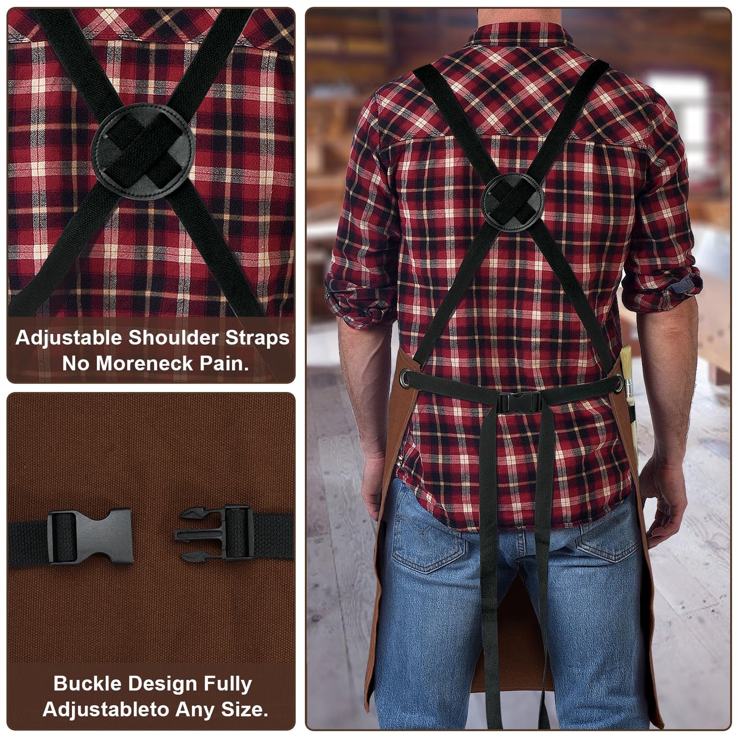 WEARXI Aprons for Men, Woodworking Apron with Tool Pockets, Canvas Work Apron for Woodworkers, Mechanics, Blacksmiths, Carpenters S-XXXL, Mens Aprons Gifts for Dad, Gifts for Father Day, Dad Gifts
