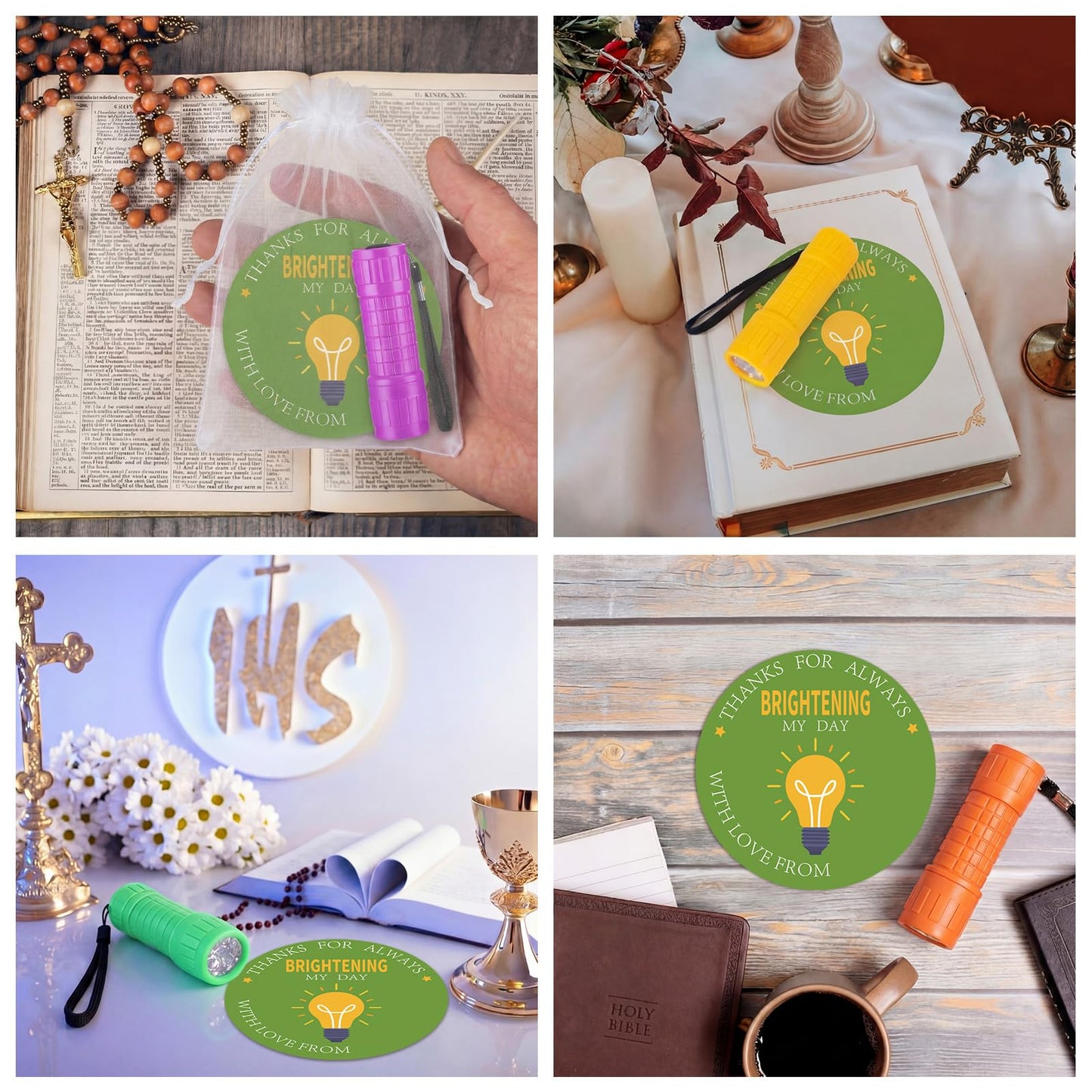 VIHOSE 36 Pcs/12 Set Christian Gifts Bulk You Brightening My Day Flashlights Set 12 LED Lights 12 Bible Verse Cards 12 Bags for Religious Church VBS Sunday School Classroom Reward Exchange Gift