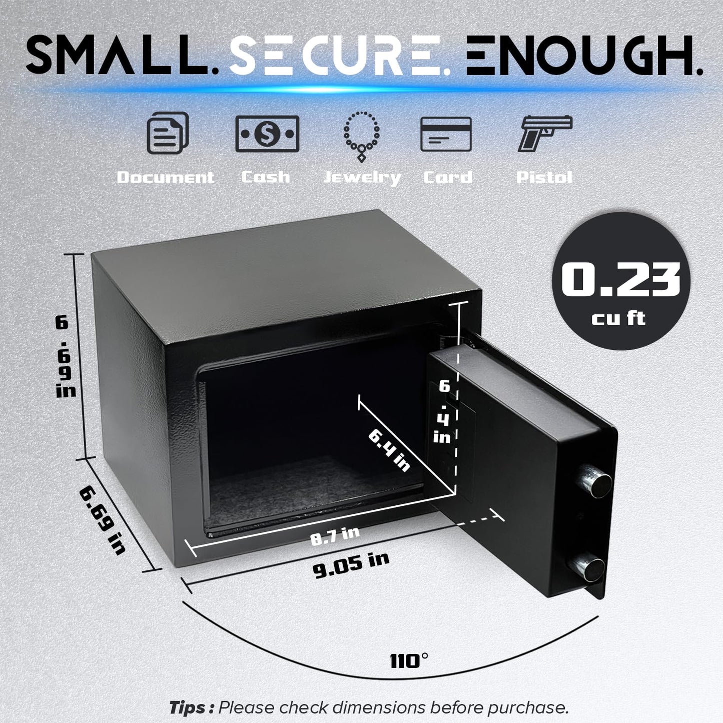 Othralith Small Safe Box for Money, 0.23 Cu Ft Mini Kids Safes Security Safety Lock Box for Home Dorm Use, Hidden Wall Personal Money Safe with Keys & Code for Cash Jewelry Gun Office Hotel (Black)