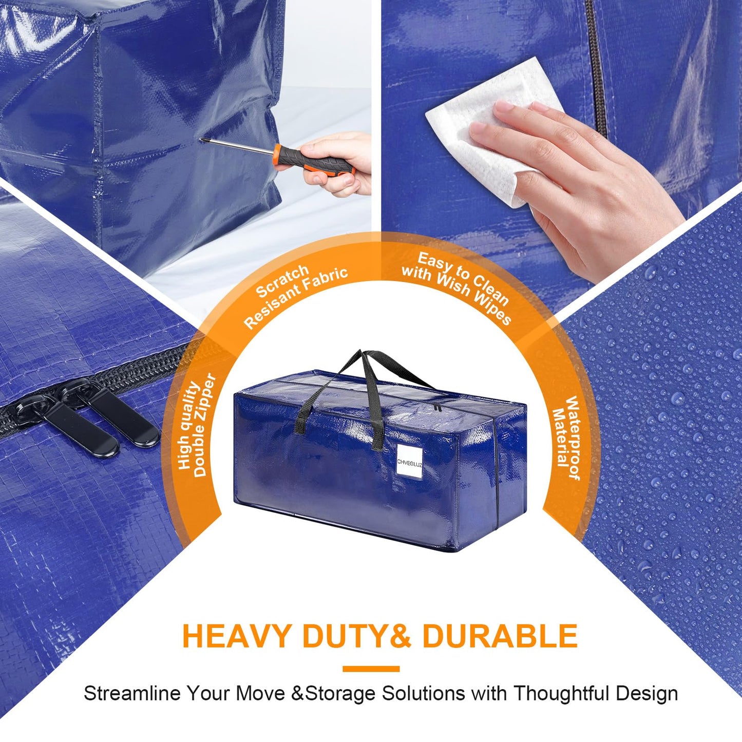 CHVEGLUZ 2 Packs Moving Bags Heavy Duty Extra Large,Storage Bags with Zipper&Handles, Sturdy&Durable Clothes Storage Bags Totes for College Dorm Essentials, Moving Boxes for College Supplies, Blue