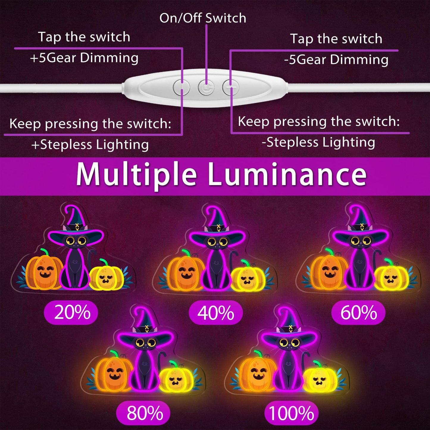 Happy Halloween Neon Sign, Cool Dimmable Light Up Halloween Pumpkin Neon Light Up Sign Gift USB Powered for Kids Bedroom, Living Room, Bar, Party, Shops, Party Yard Wall Decor Home Decoration (Pumpkin & Cat)