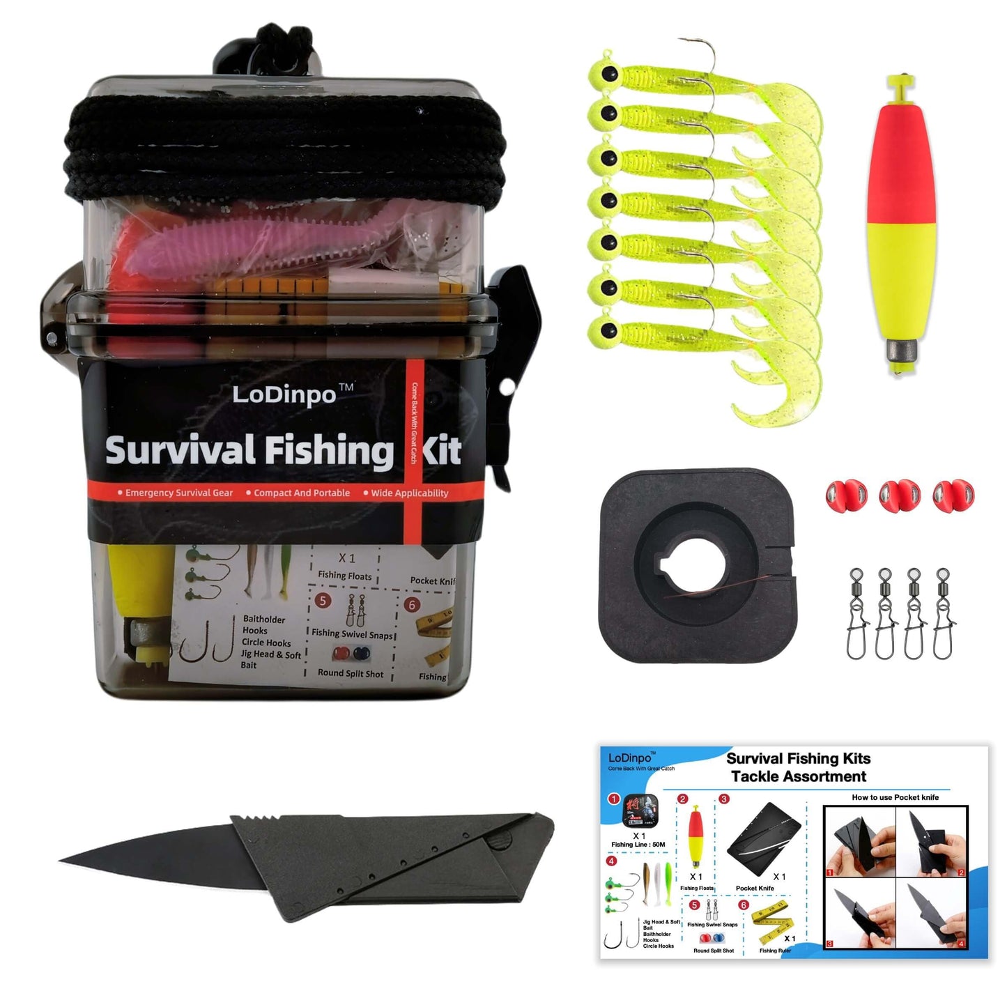 LoDinpo Mini Survival Fishing Kit, Compact Emergency Fishing Gear Box, Pocket Fishing Tackle Set for Travel & Outdoor Use Grey