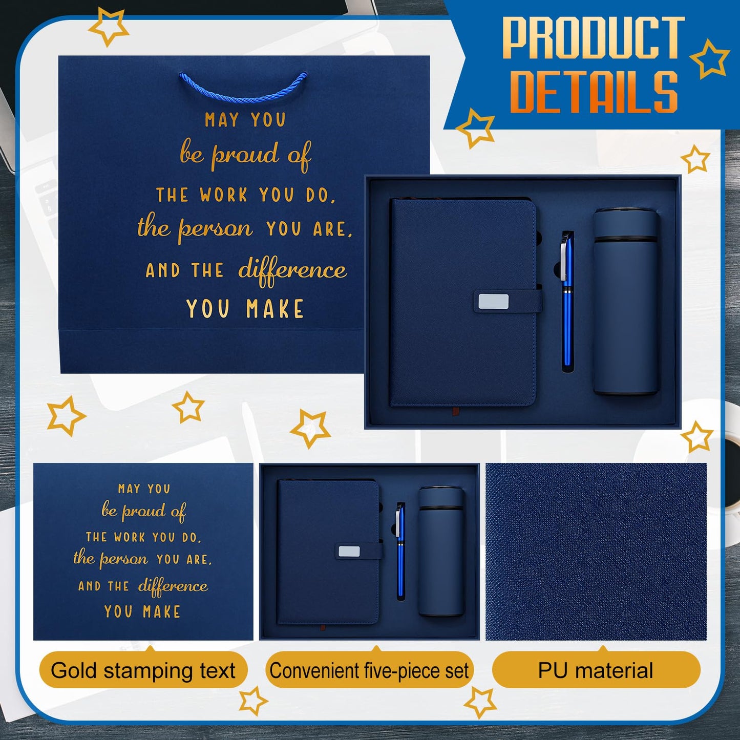 Honoson Employees Appreciation Gift Set for Men, New Employee Welcome to The Team Sets Notebook Pen and Tumbler May You Be Proud, Farewell Gifts for Coworkers(Blue)