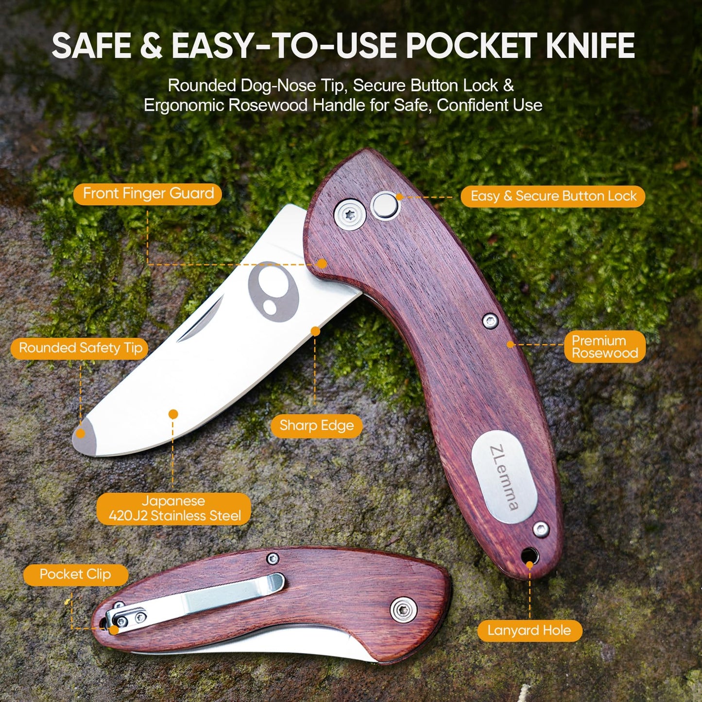 Kids Pocket Knife with Camping Survival Kit, Whistle, Fire Starter, Compass, Carabiners and Carrying Case, Easy Close Safety Lock on Knife. Outdoor Exploration Set for Kids