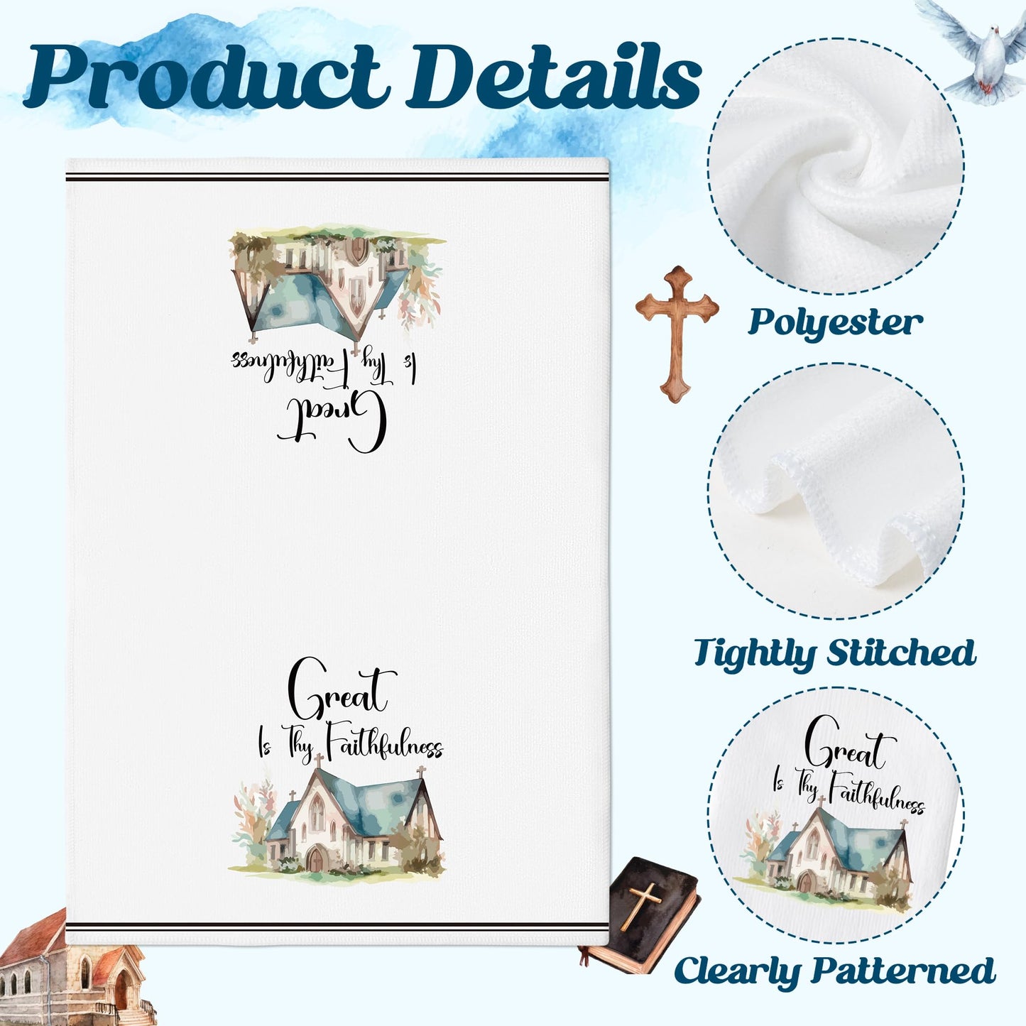 GROBRO7 Church Hymn Hand Towels - 6Pcs Christian Religious Kitchen Dishcloths Set Soft Polyester Towel Bathroom Home Dining Table Decorative Tea Party Favors Housewarming Gift for Hostess Men Women