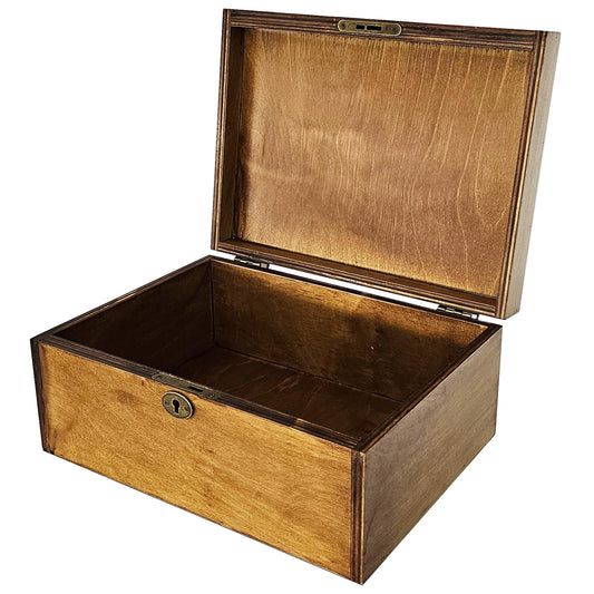BeeGreeny Large Wooden Box with Lock and Key, Vintage Memento Box for Men and Women, Rustic Brown Decorative & Lockable Memory Keepsake Box with Hinged Lid, Secret Lock Box, Keepsake Chest (Brown)