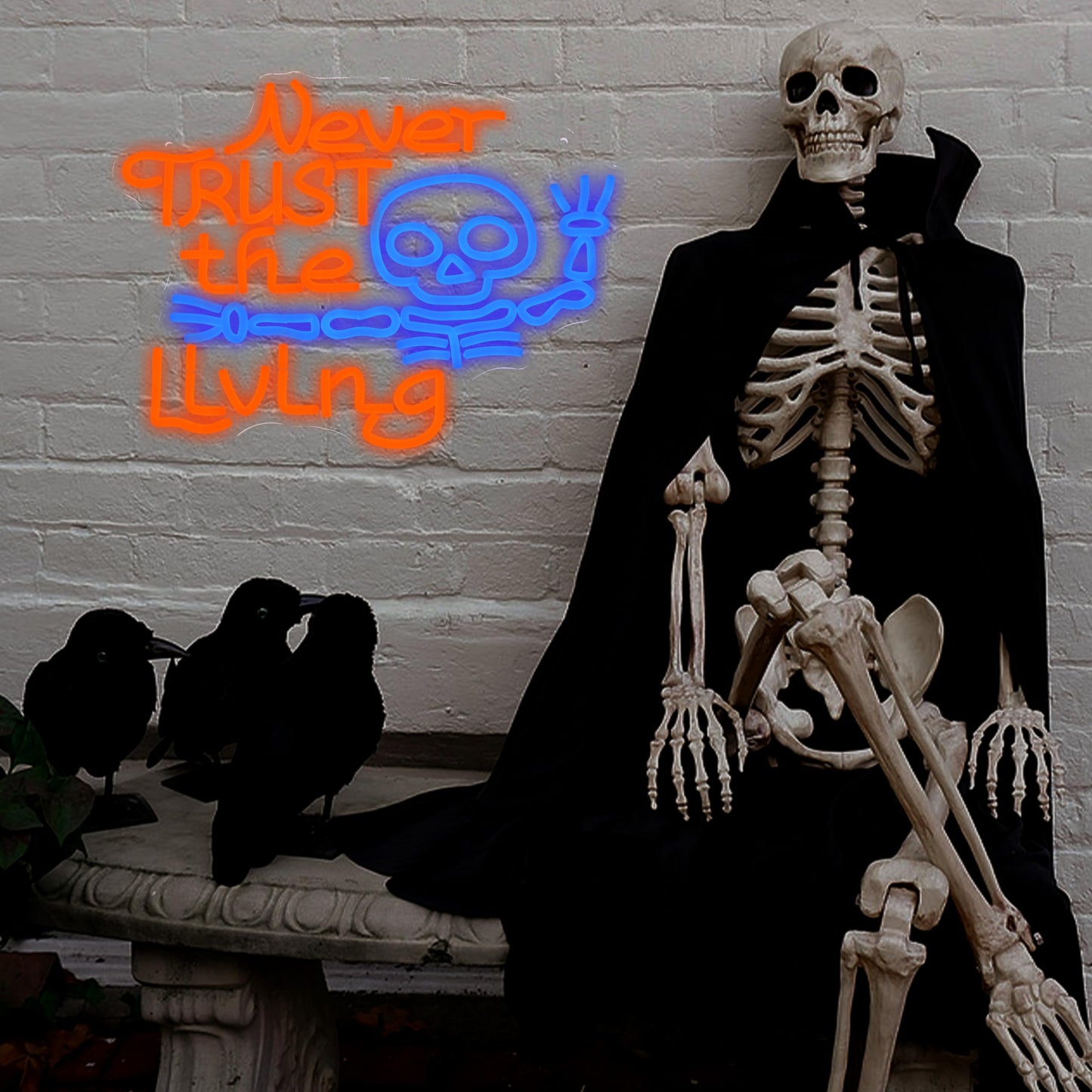 LISIGNVE Never Trust The Living Neon Sign Halloween Led Neon Light for wall Decor Skeleton Light Up Sign for Halloween Party Spooky Home Chamber of Secrets Horror Theme