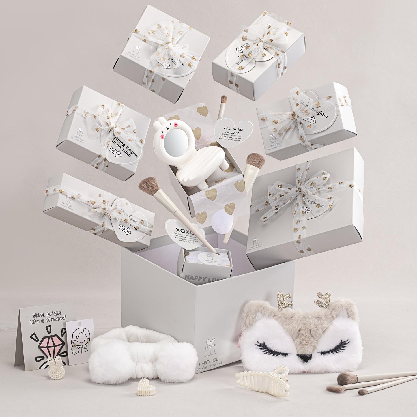 HAPPY LOLLI White LolliBox Gift Set for Tween & Teen Girls Ages 8–15, Birthday Gift Box, Ready-to-Gift Surprise Box with 8 Individually Wrapped Gifts & Empowering Challenges