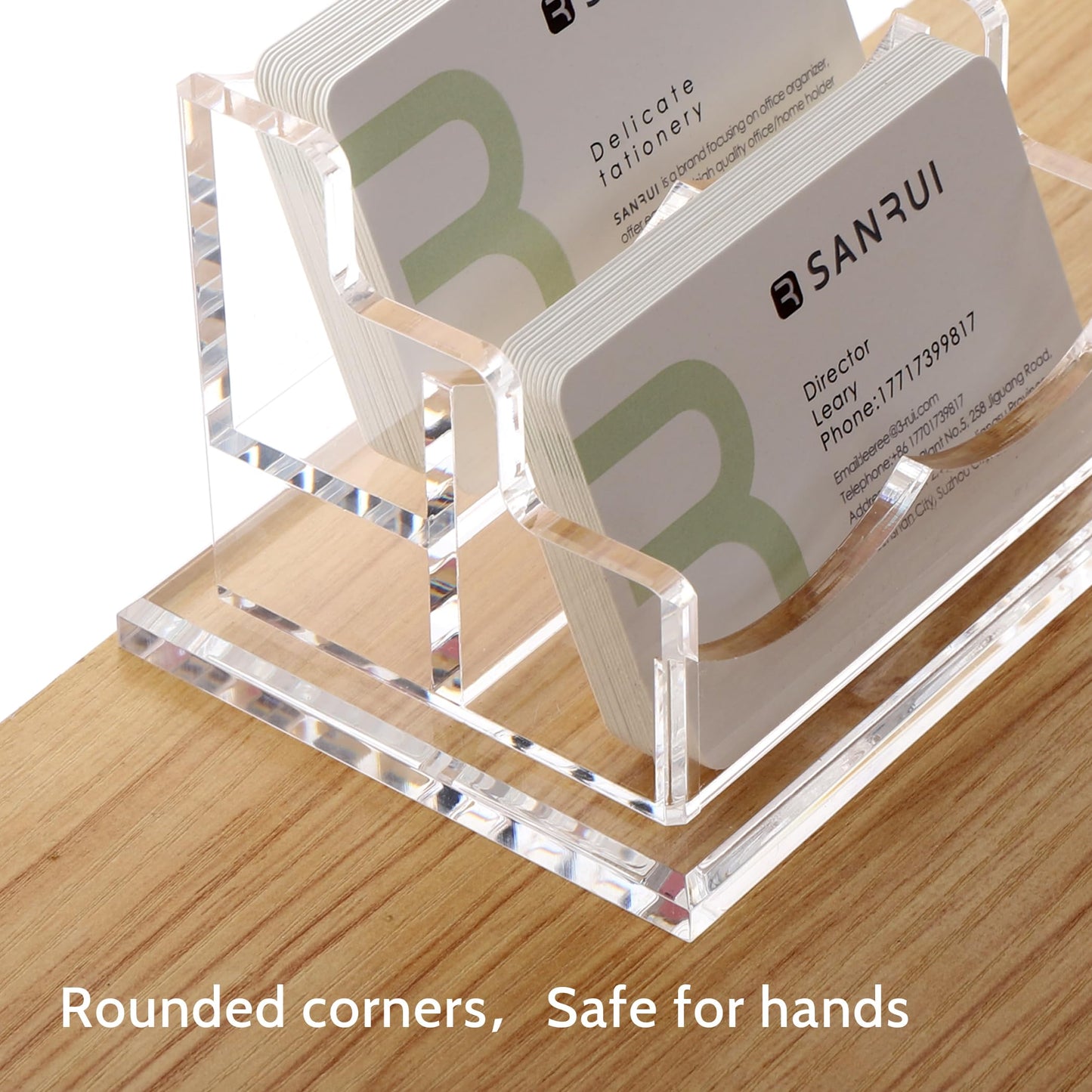 SANRUI Business Card Holder for Desk, Clear Acrylic Business Card Holders Horizontal Business Card Display Stand 2 Slots（Patent No.:US D1,001,889 S）