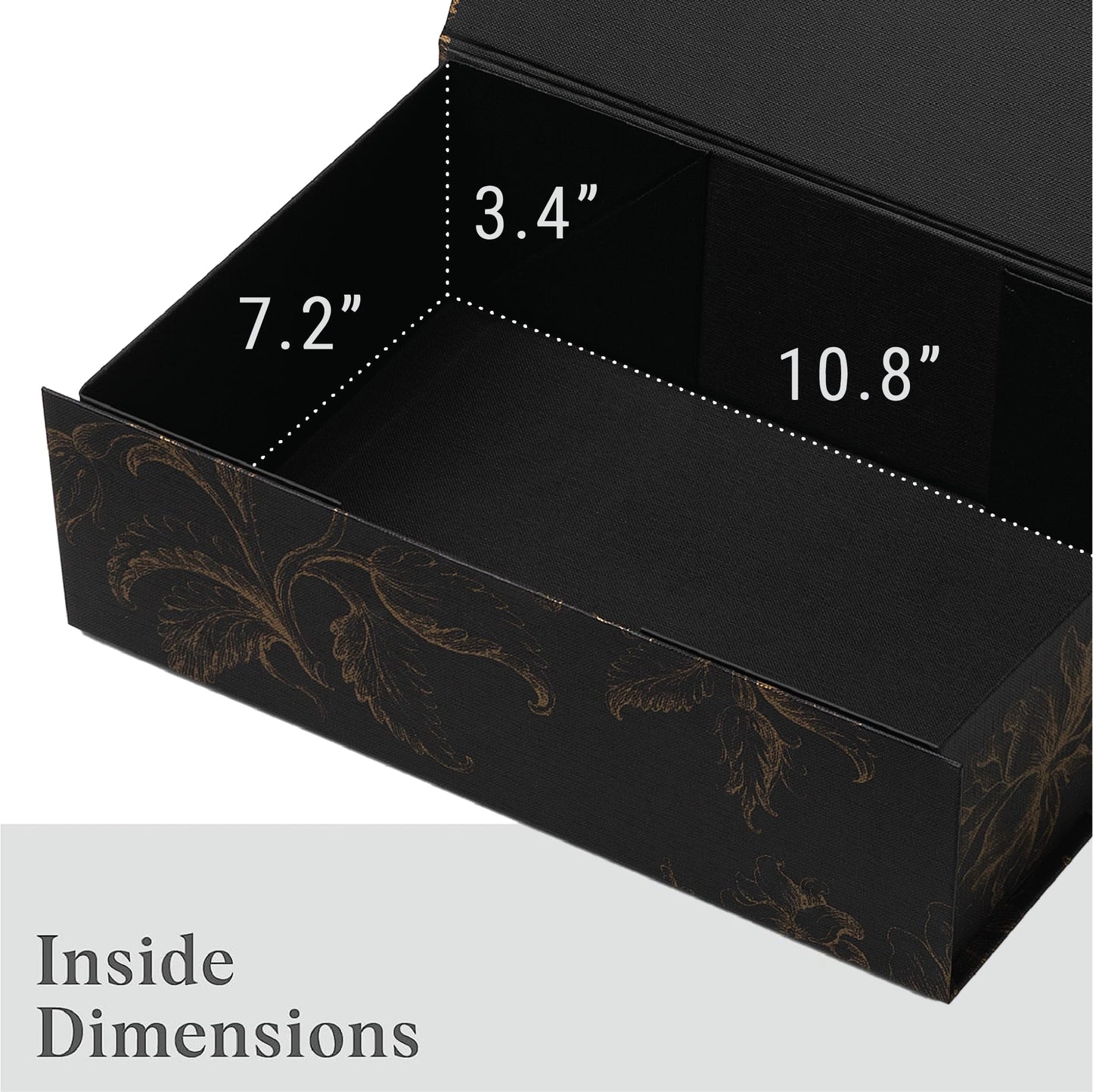 Sorarto Luxury Keepsake Gift Box | Black Gold Floral Decorative Boxes with Magnetic Lids for Presents, Wedding Memory Box, and Bridal Gifts. 11.5" x 7.5" x 3.5"