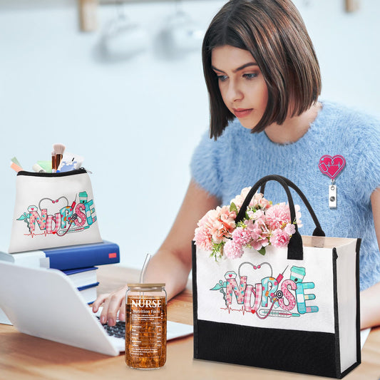 Zopeal Nurse Appreciation Gifts for Women Nursing Gifts Bulk Includes Badge Holder Reel, Tote Bag, Makeup Bag, Socks, Keychain, Cup, and Clipboards(Pink)