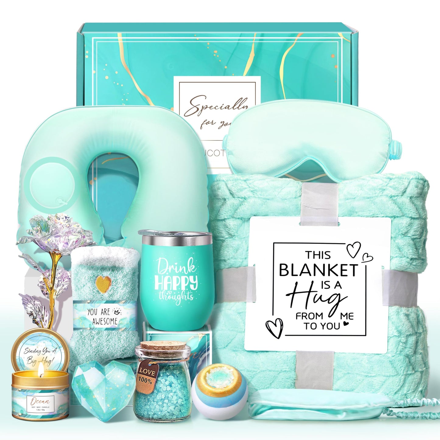LUCOTIYA Birthday Gifts for Women Self Care Gifts Get Well Soon Gifts,Ocean Relaxing Spa Gift Basket Care Package with Blanket, Idea Thinking of You Gifts for Mom Her Best Friends Sister Wife