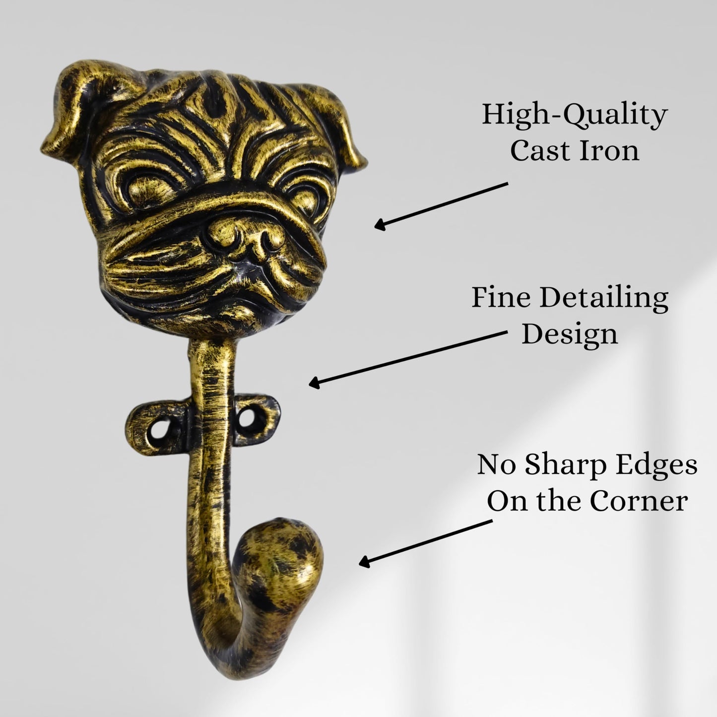 AYZCORP Set of 3 Cast Iron Dog Shape Coat Hooks Wall Art Decor-Dog Shape Hangers and Key Holder-Clothes Rack and Backpack Hanger-Coat Hooks Home Decor for Storage, Living Room (Brass Antique)