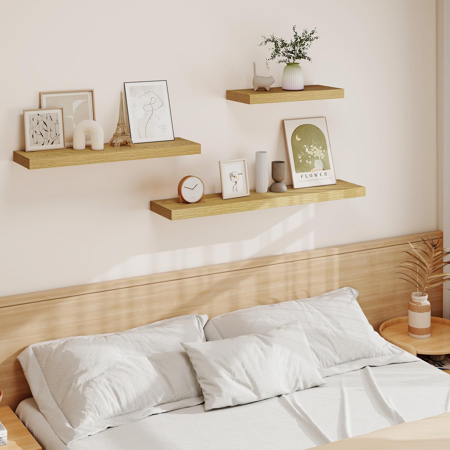 Vivelove 16 Inch Floating Shelves for Wall, 16x9 Display Shelves for Bathroom Living Room Kitchen Bedroom Office Farmhouse Home Decor - Set of 2, Oak