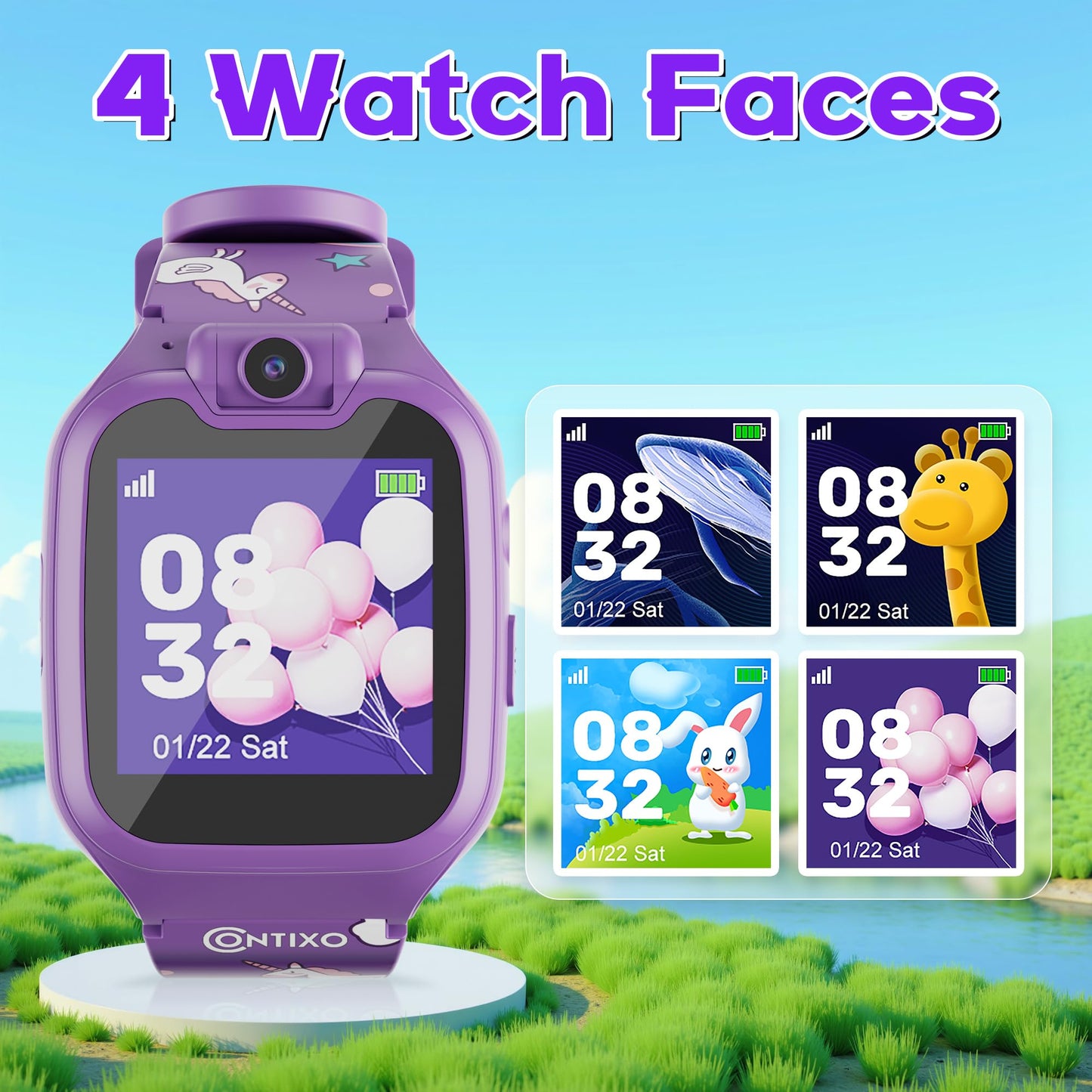 Contixo KW01 Smart Watches for Kids, Purple 1.54" HD Touch Screen Educational Smartwatch Toy with Games Camera Video Recorder Calculator Flashlight Music Player Gift for 3-12 Years Old Boys Girls