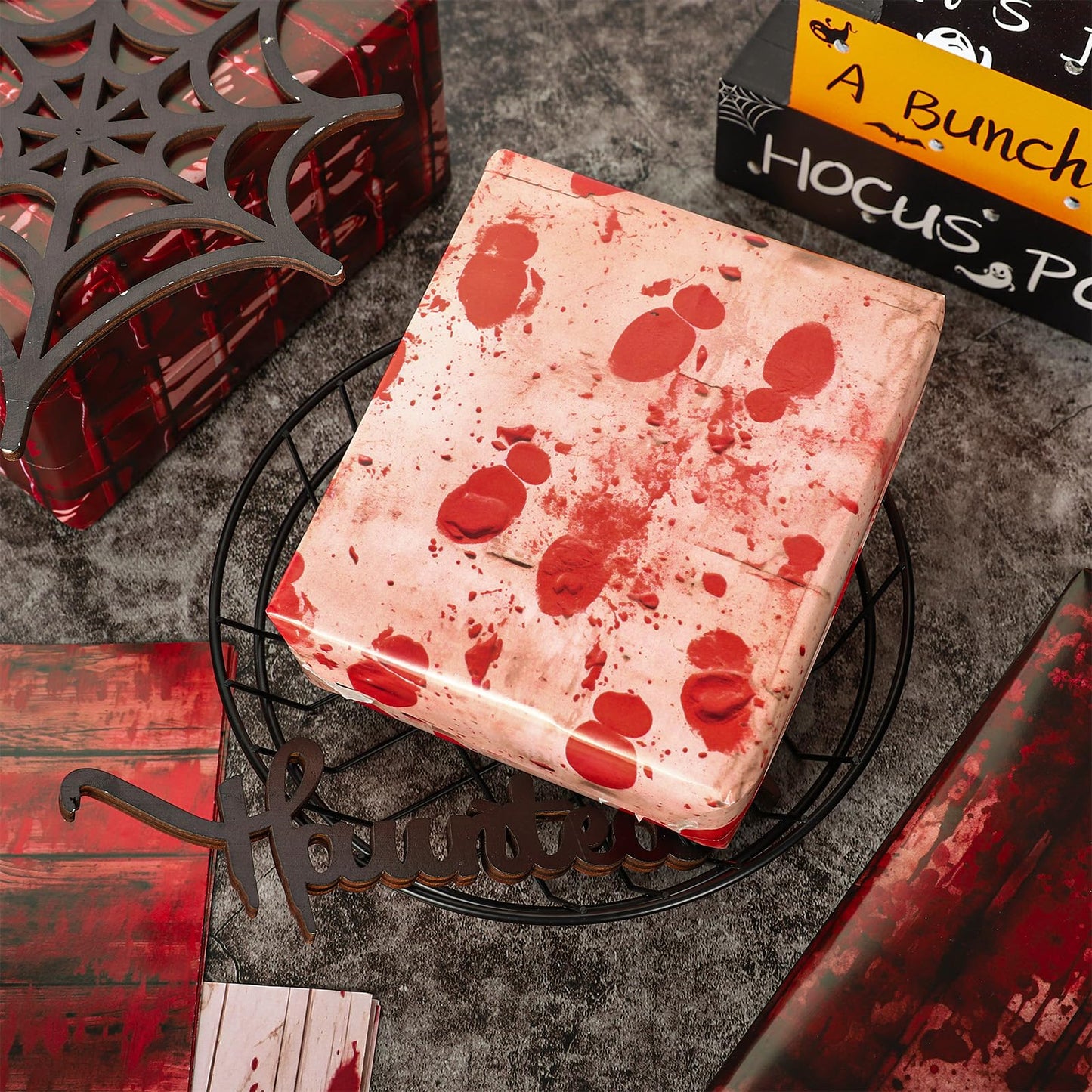 JarThenaAMCS 12 Sheets Halloween Bloody Wrapping Paper - Not Roll - Blood Splatter Brick Gift Wrap Paper Folded Flat for DIY Crafts Holiday Horror Party Supplies, 19.7 x 27.6 Inch